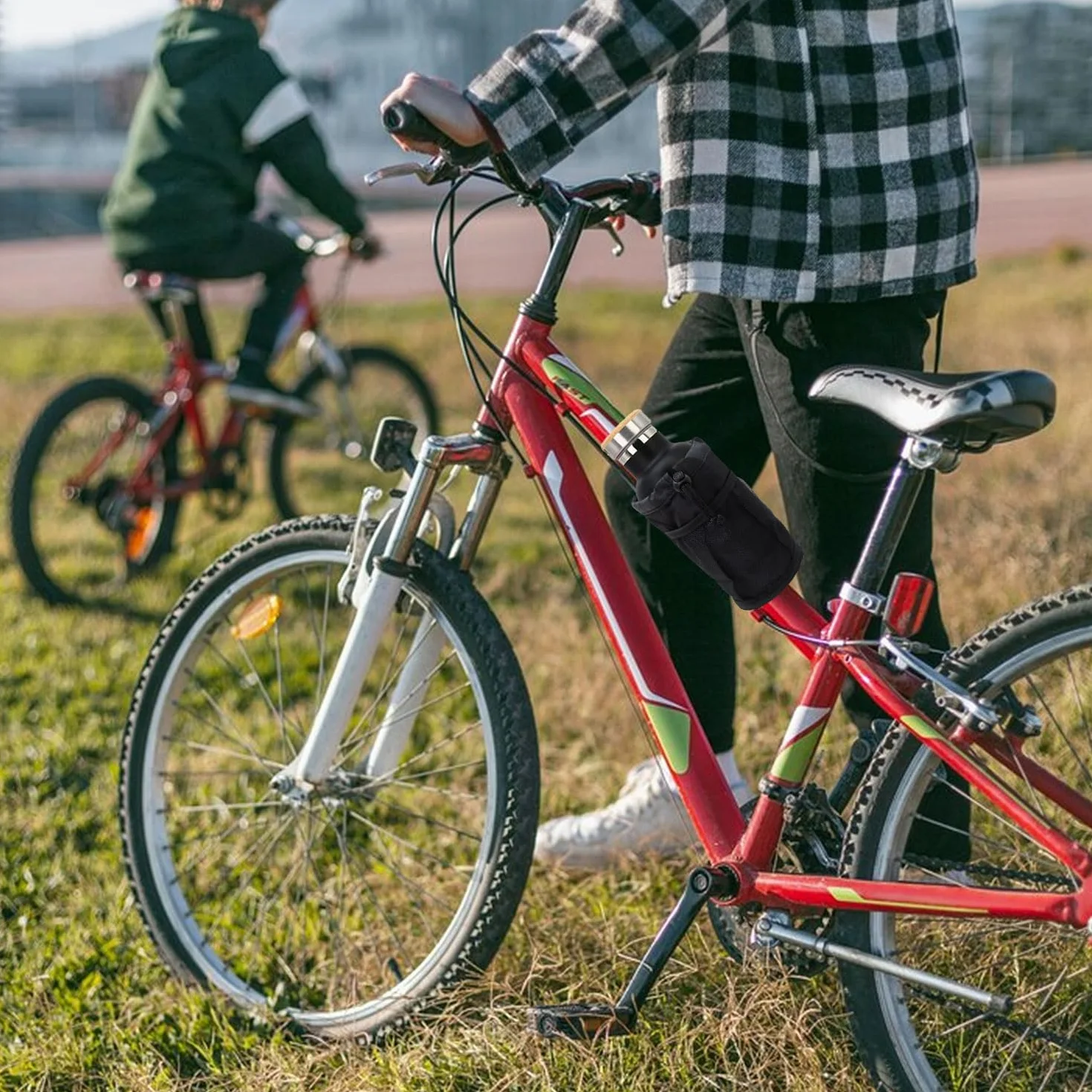 Voarge Uchwyt na napoje rowerowy, Uchwyt na butelkę rowerowy bez śrub, Butelka na napoje Torba termiczna, Wodoodporny uchwyt na kubek Torba na kierownicę do MTB, rowerów składanych, rowerów