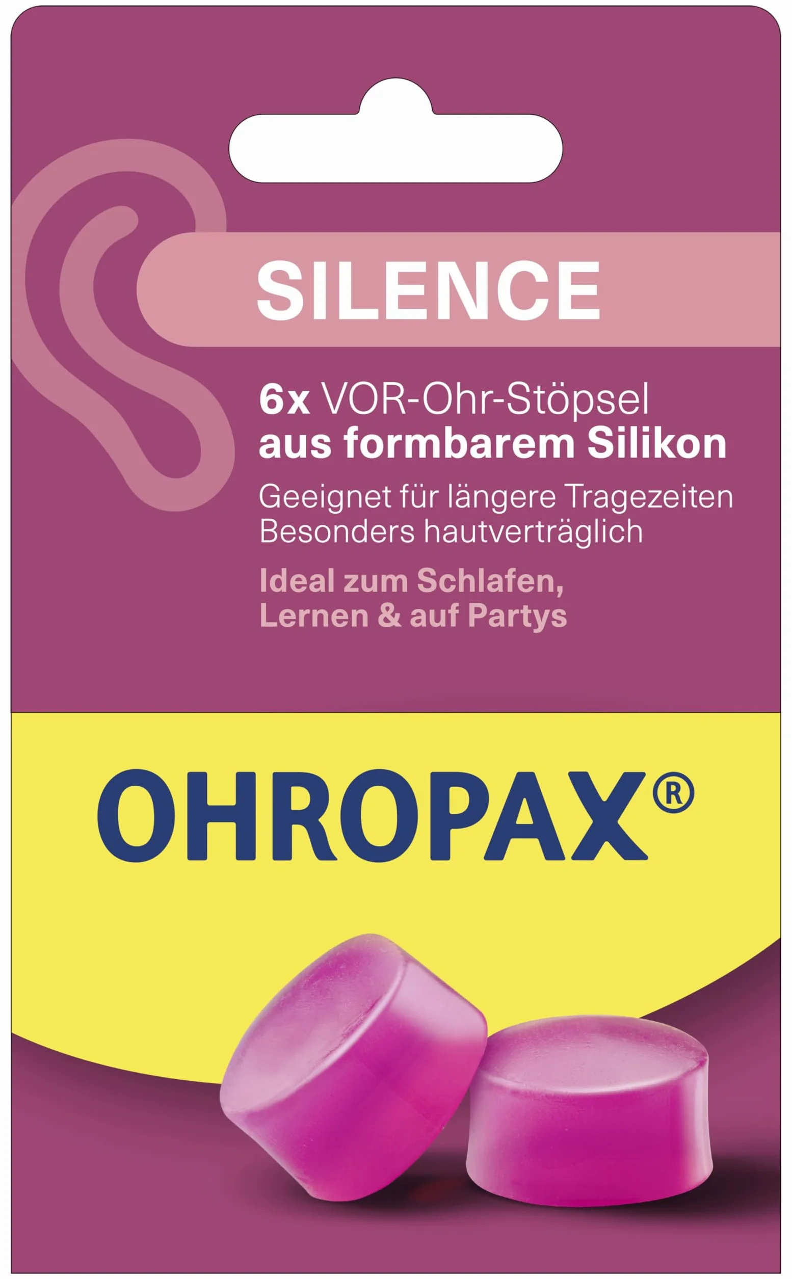 OHROPAX Silence zatyczki do uszu z formowanego silikonu SNR 23 dB do spania i nauki