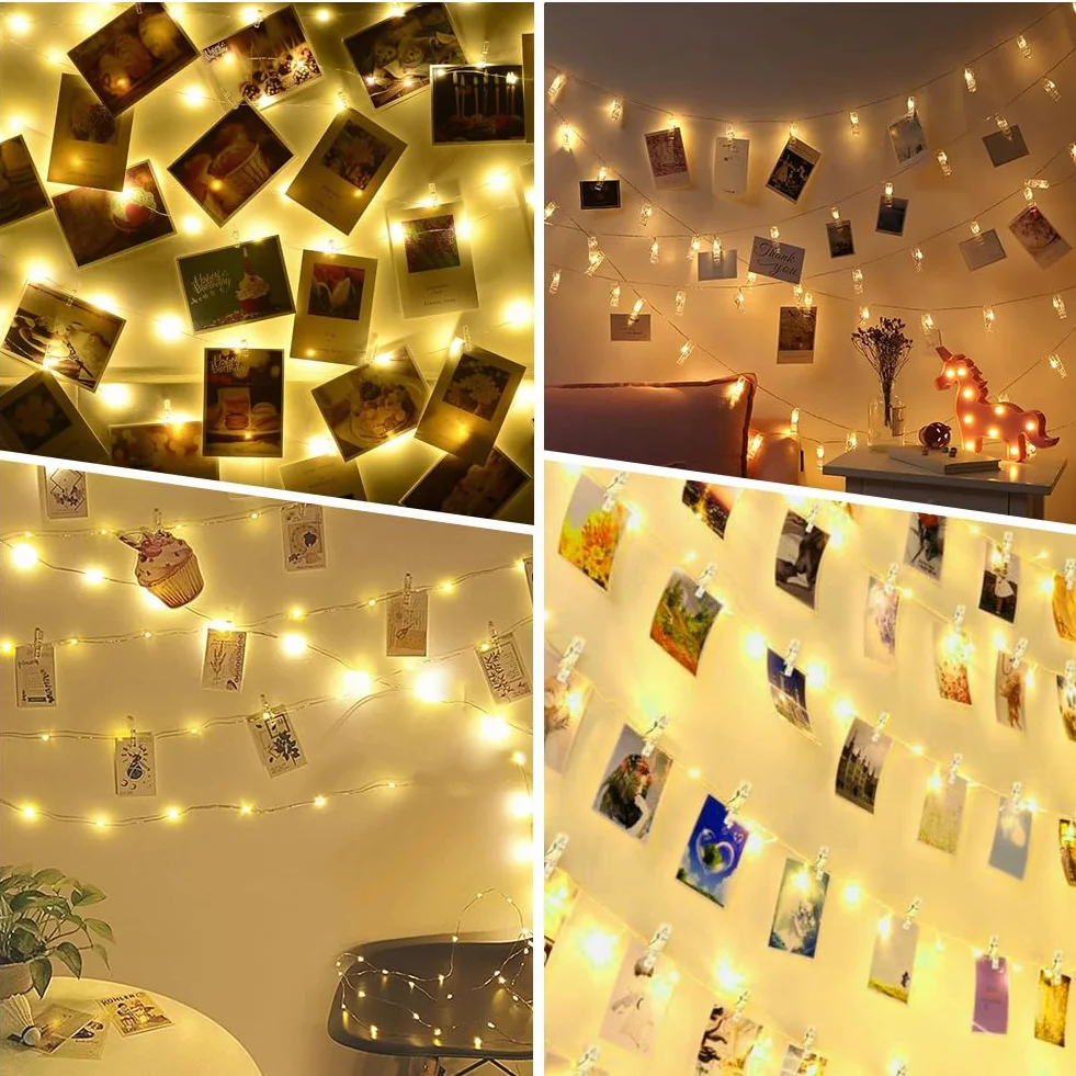 100 diod LED z klipsem zasilanie bateryjne 10 m przezroczyste klipsy