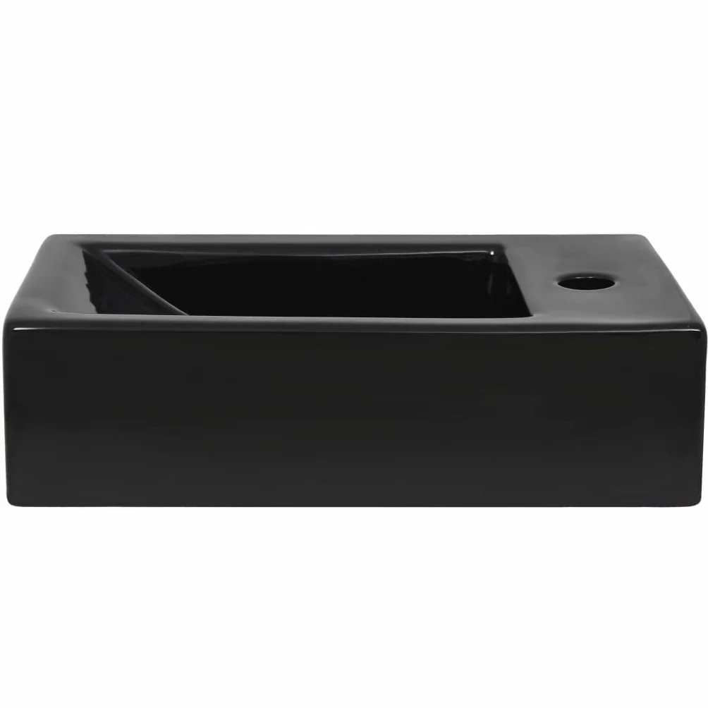 vidaXL Umywalka prostokątna z otworem na kran 46x25,5x12 cm czarna