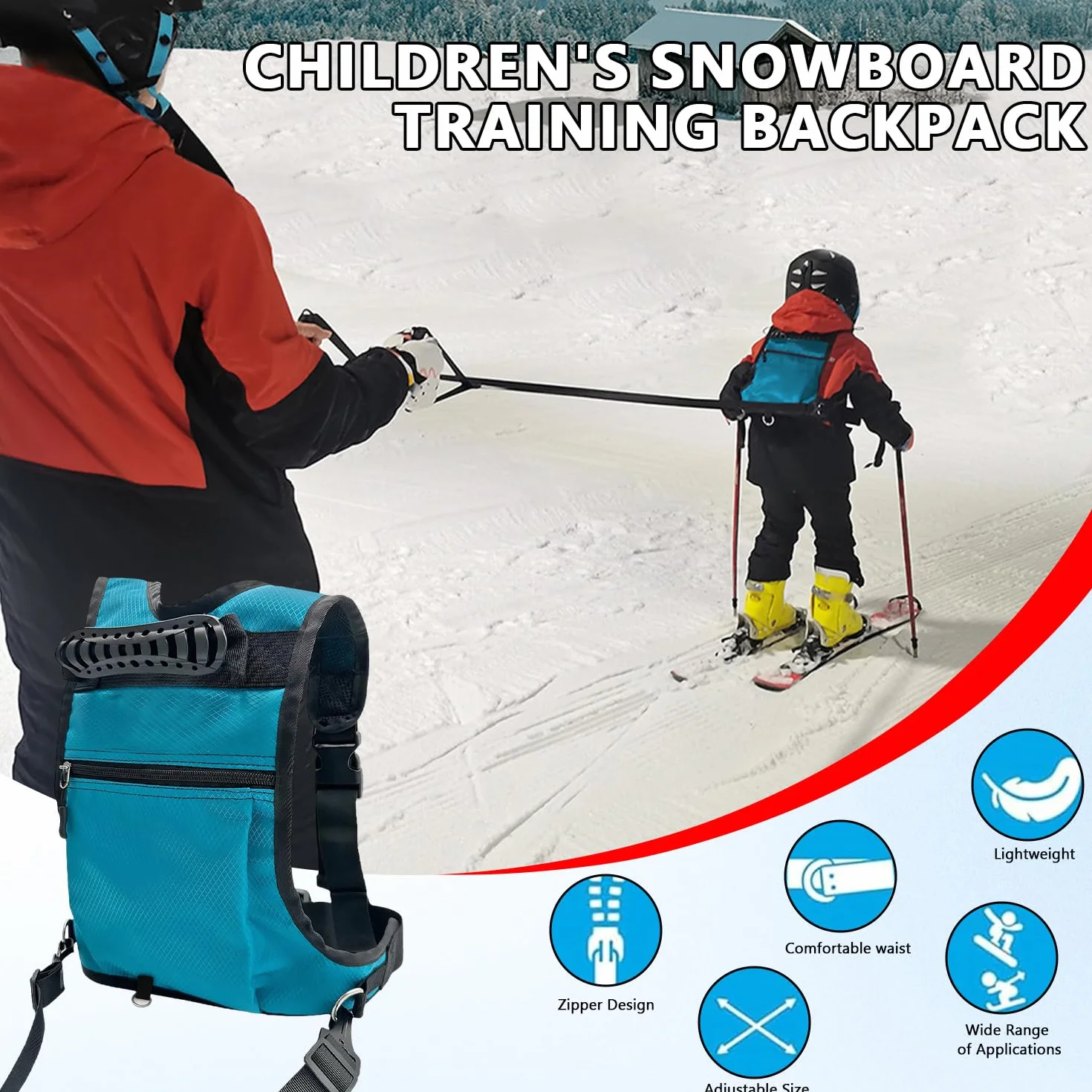 Zawór treningowy dla dzieci, uprząż snowboardowa z regulowanym sznurkiem, jazda na nartach, łyżwach, trening 30-80 cm, uprząż dla początkujących dla dzieci