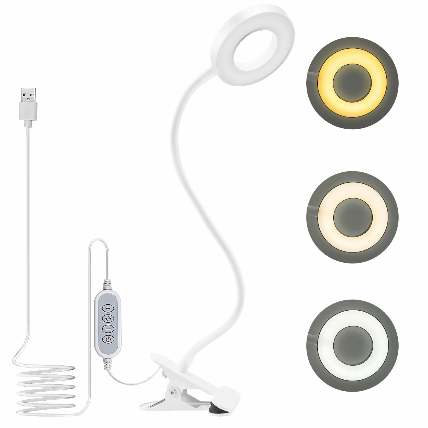 Lampa biurkowa LED 48 diod regulowana jasność zacisk USB biała