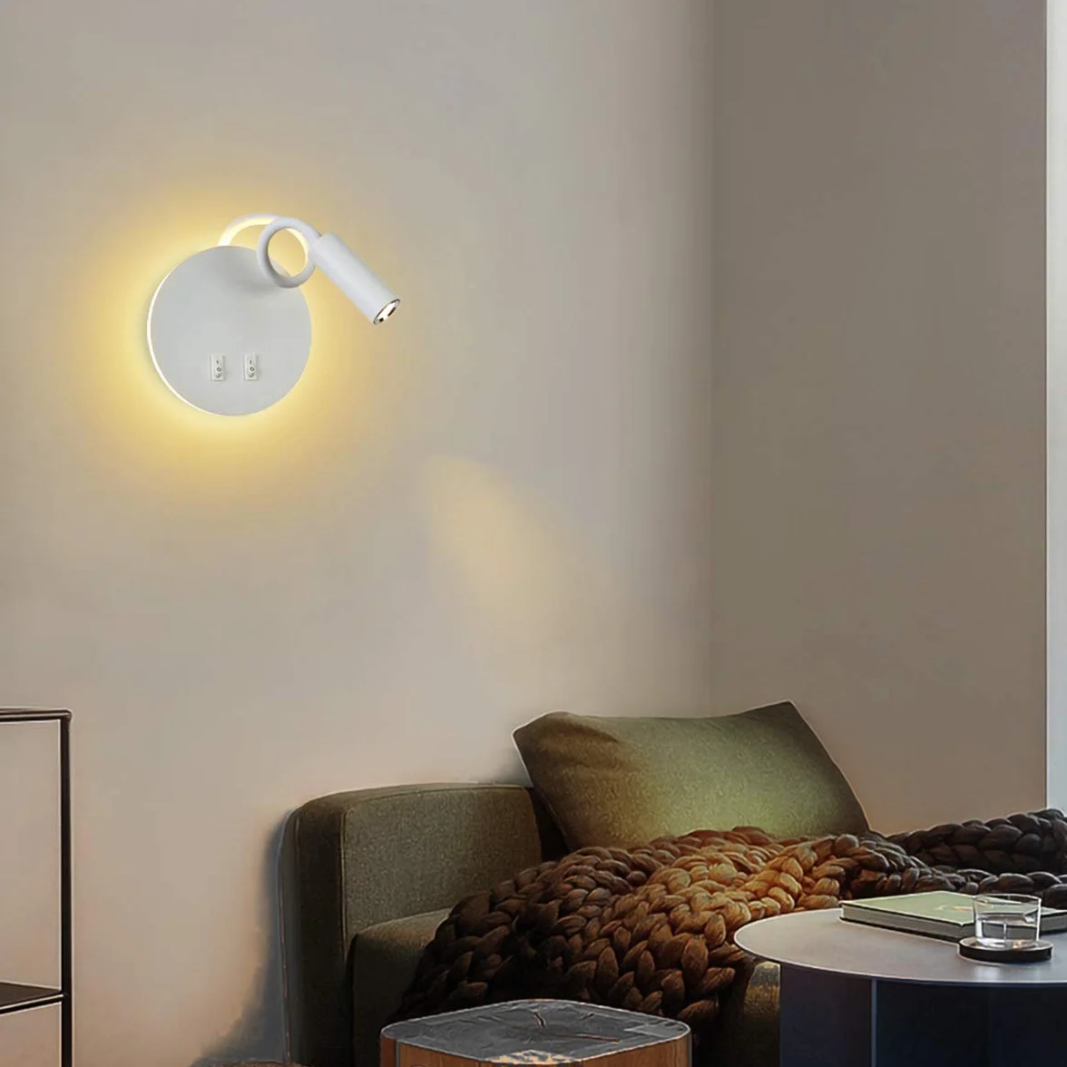 Budbuddy LED Lampa Ścienna 3W+8W, Czytania, Przełącznik, Oświetlenie Wnętrz, 3000K