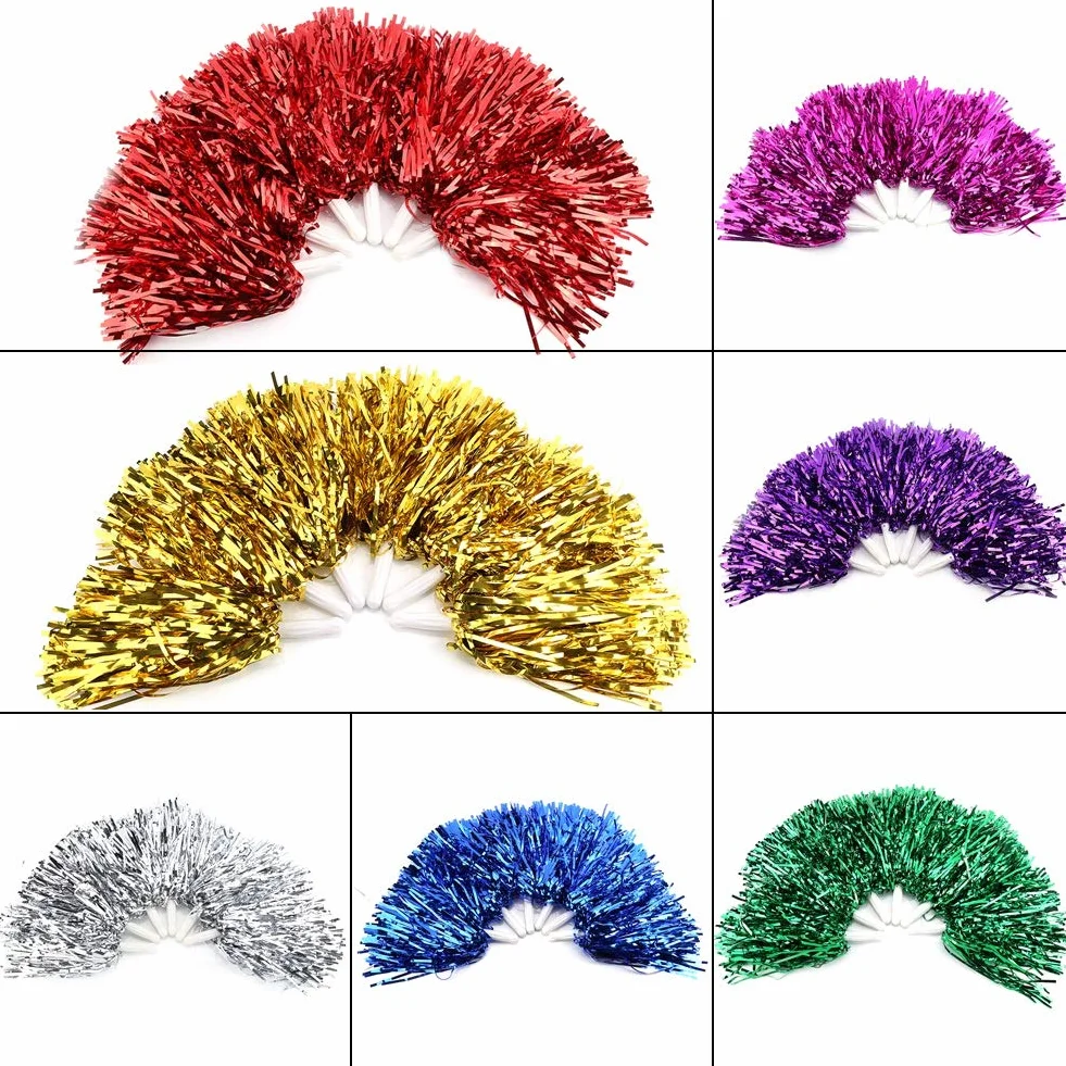 Cheerleading Pompoms Pompons 6/12 stücke Cheerleader Pom Poms Cheerleading Poms Blume Hängen Metallfolie Pom Poms Kader Jubel Sport Party Dance Nützliche Zubehör(Rosenrot 6)