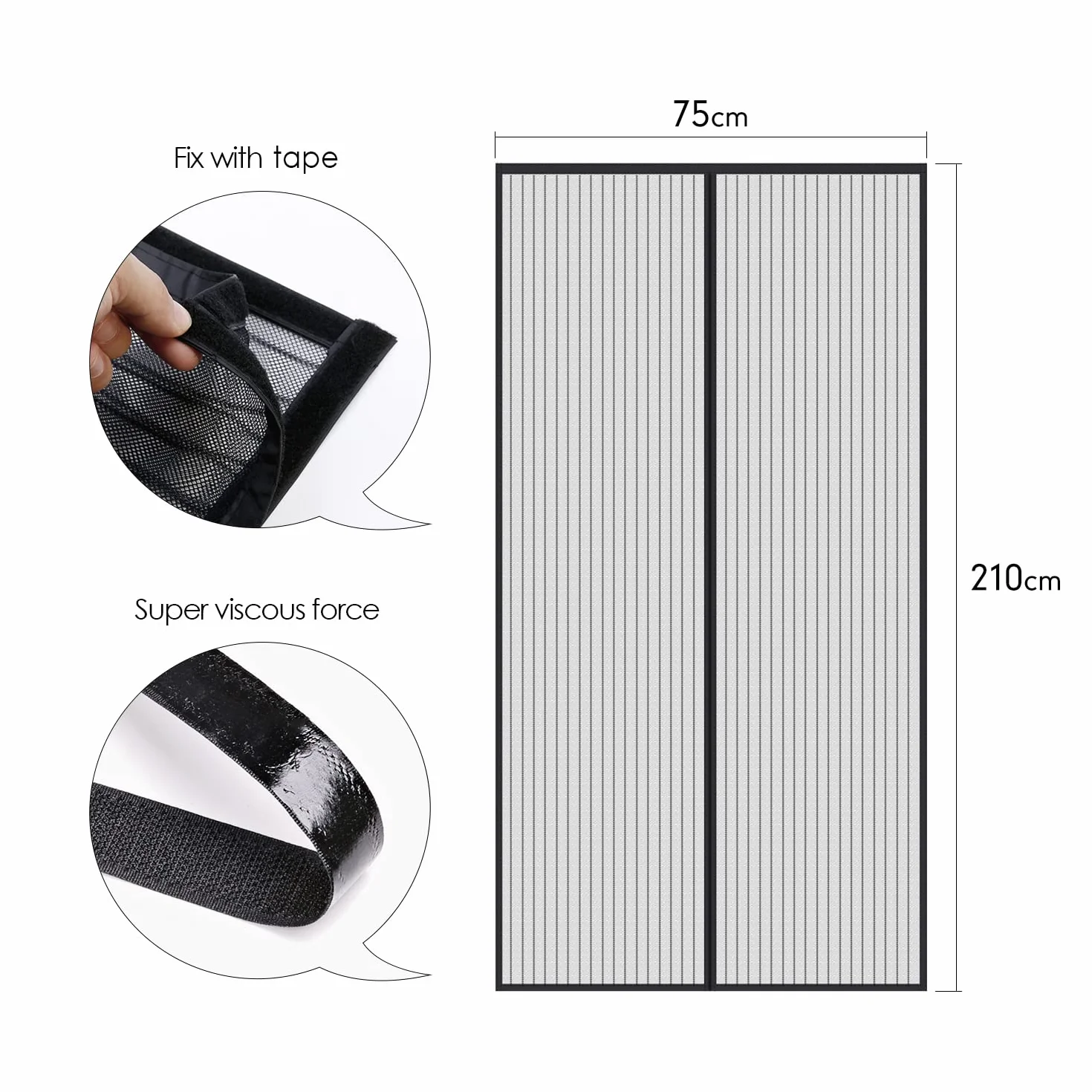 MYCARBON Moskitiera magnetyczna rozsuwana 75 x 210 cm czarna