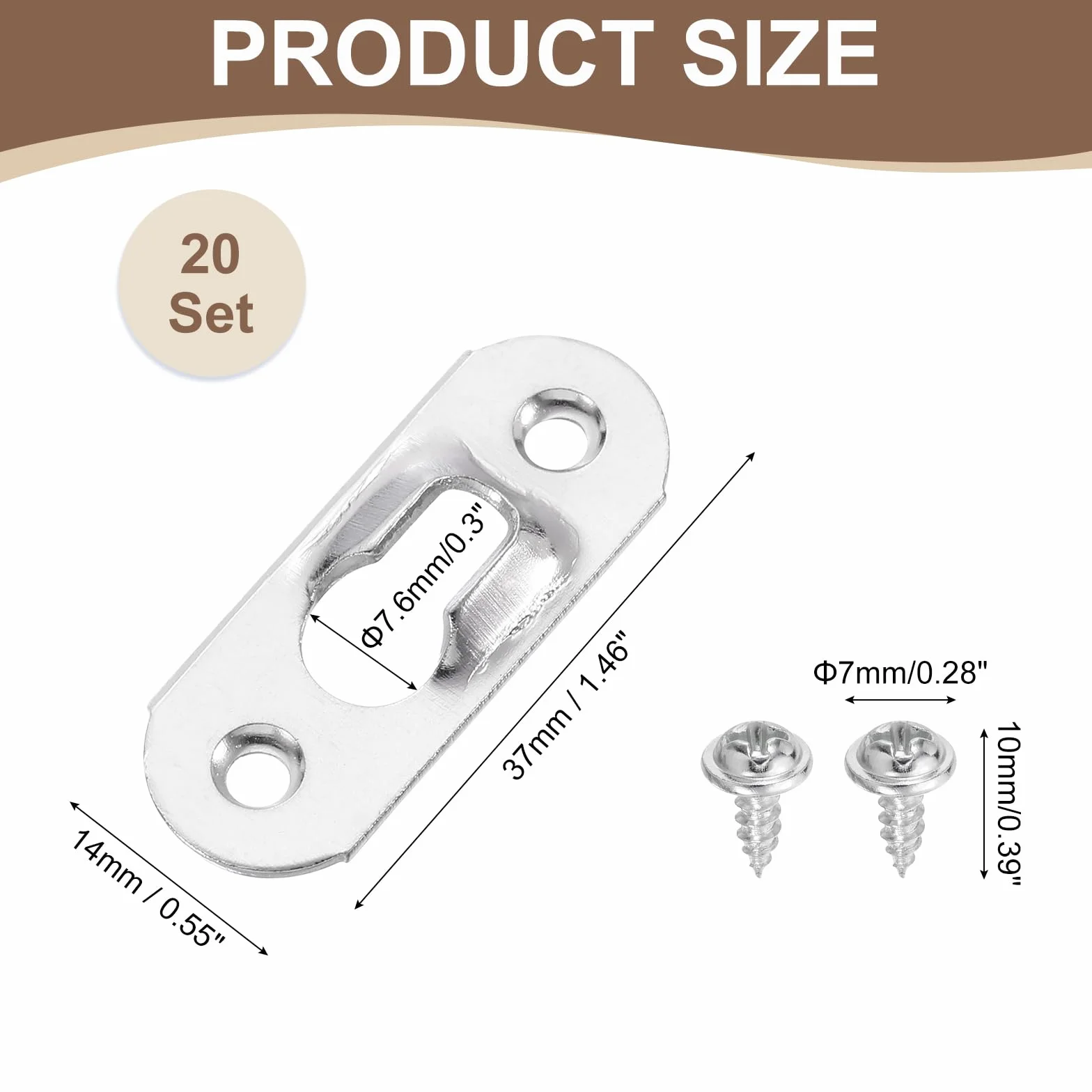 QUARKZMAN metalowe wieszaki na zdjęcia 37x14 mm z otworem na klucz srebrne