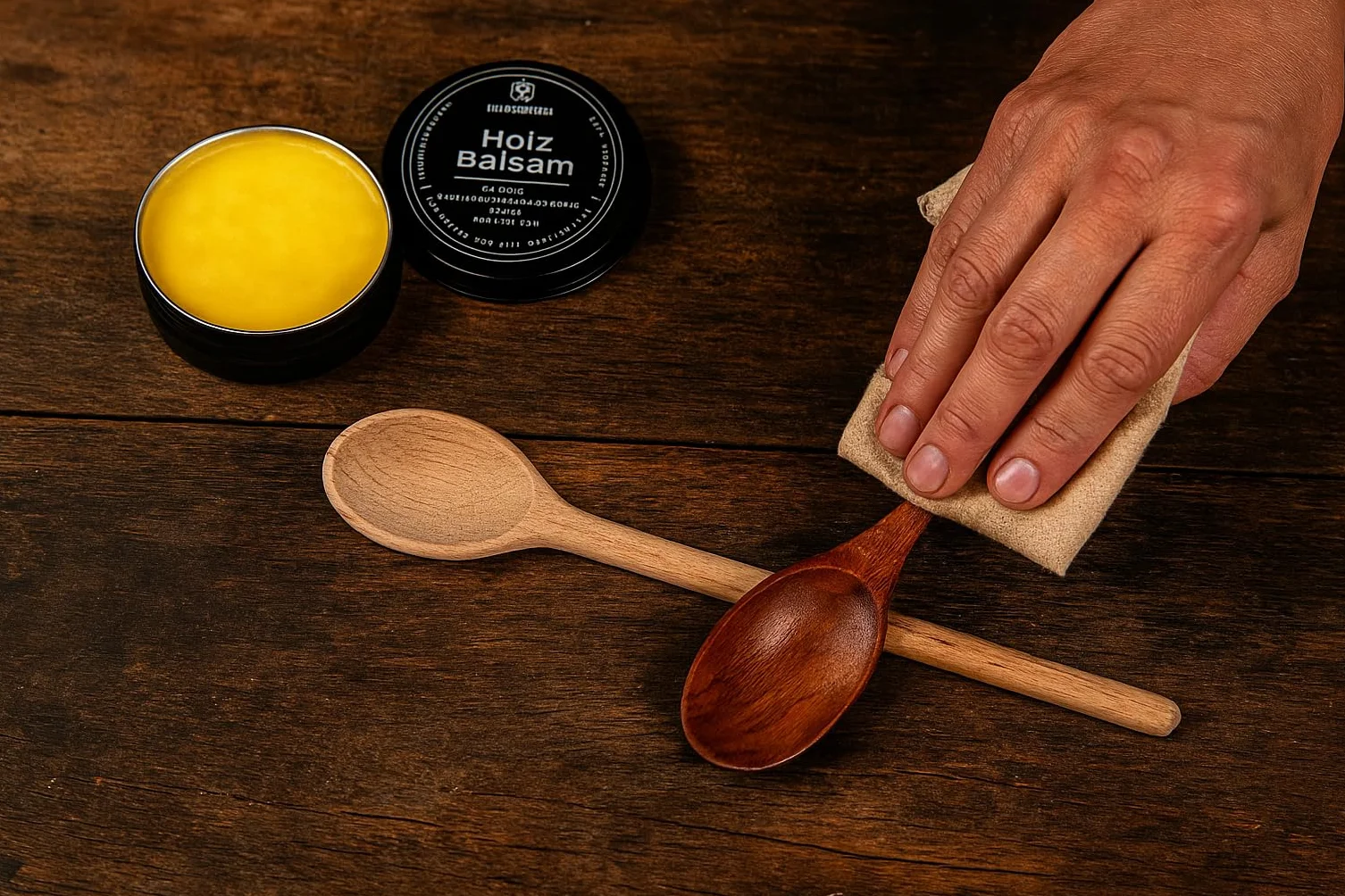 Balsam do drewna, certyfikowany, przeznaczony do kontaktu z żywnością – 100% naturalny wosk do drewna, bezbarwny, bez dodatków, wyprodukowano w Niemczech, wosk pszczeli i olej lniany
