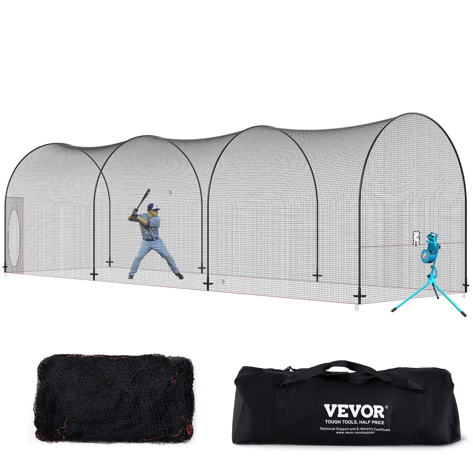 VEVOR Klatka do mrugnięcia baseballowego, softballu i baseballu, siatka i rama, przenośna siatka do ćwiczeń z torbą do przenoszenia, wytrzymała, zamknięta klatka do rzucania, do treningu uderzeń na