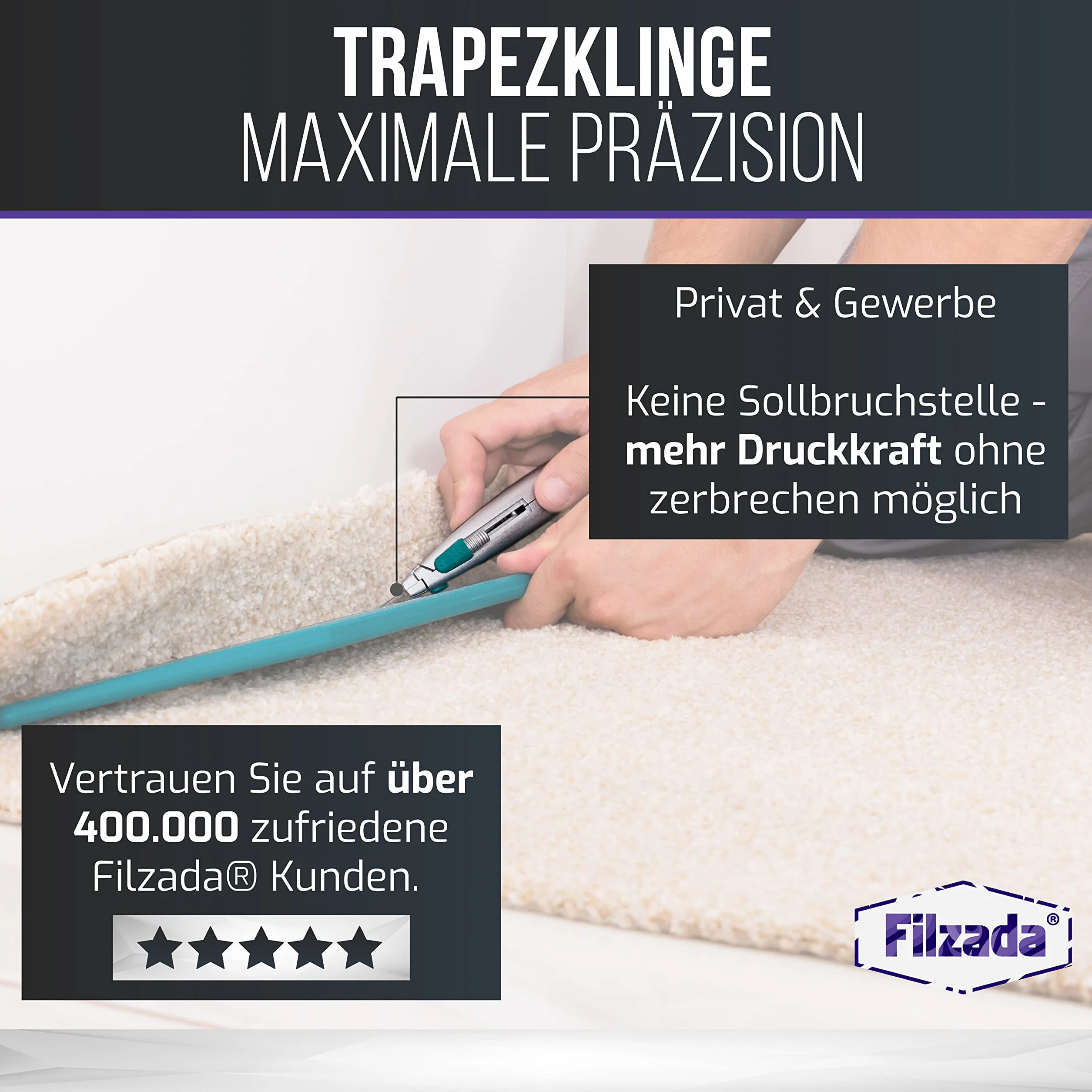 Filzada 10x ostrza trapezowe PROFI do noży do wykładzin 0,5 x 0,5 mm