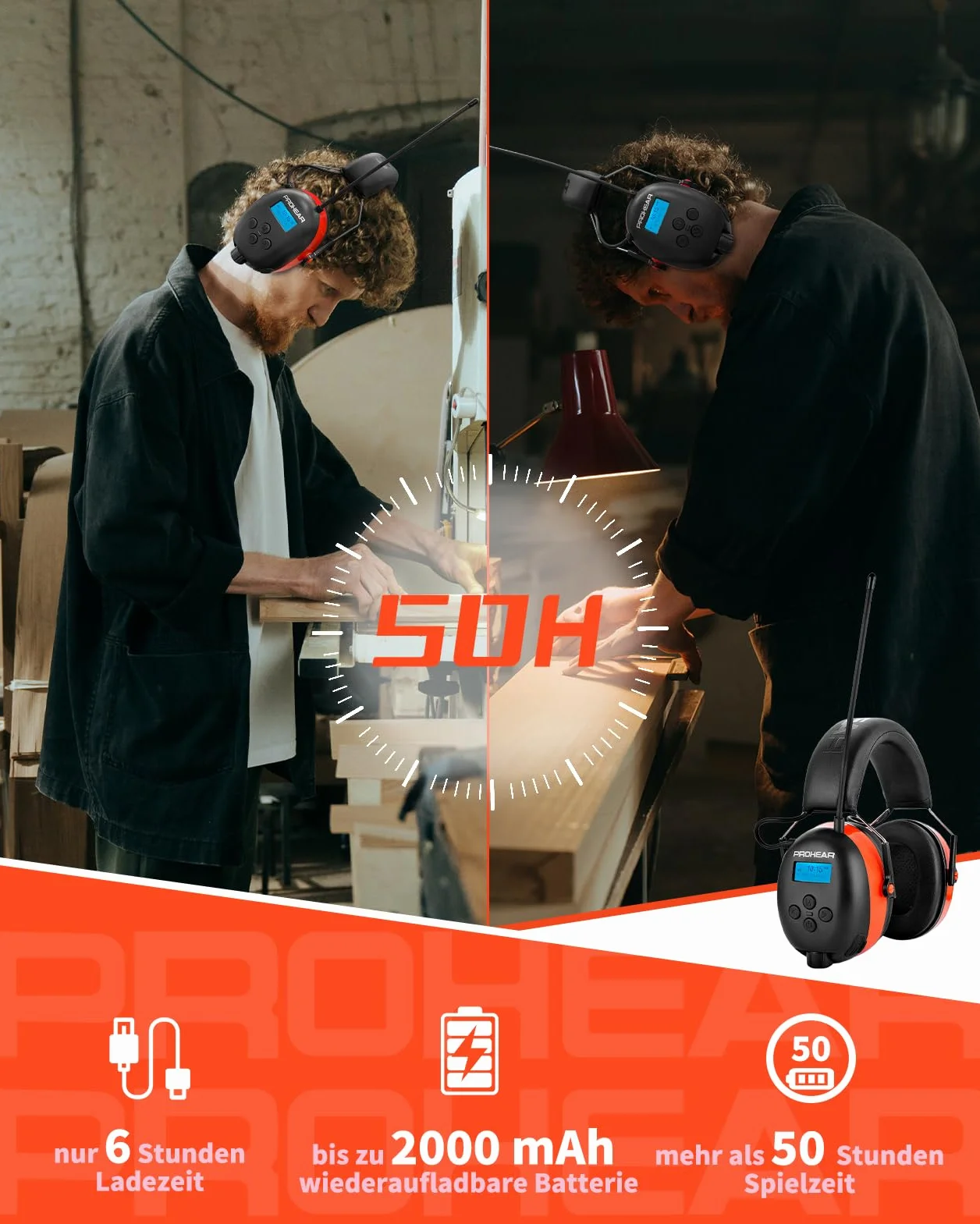 PROHEAR 033A Nauszniki z radiem DAB+ Bluetooth FM, słuchawki z redukcją hałasu SNR 31 dB