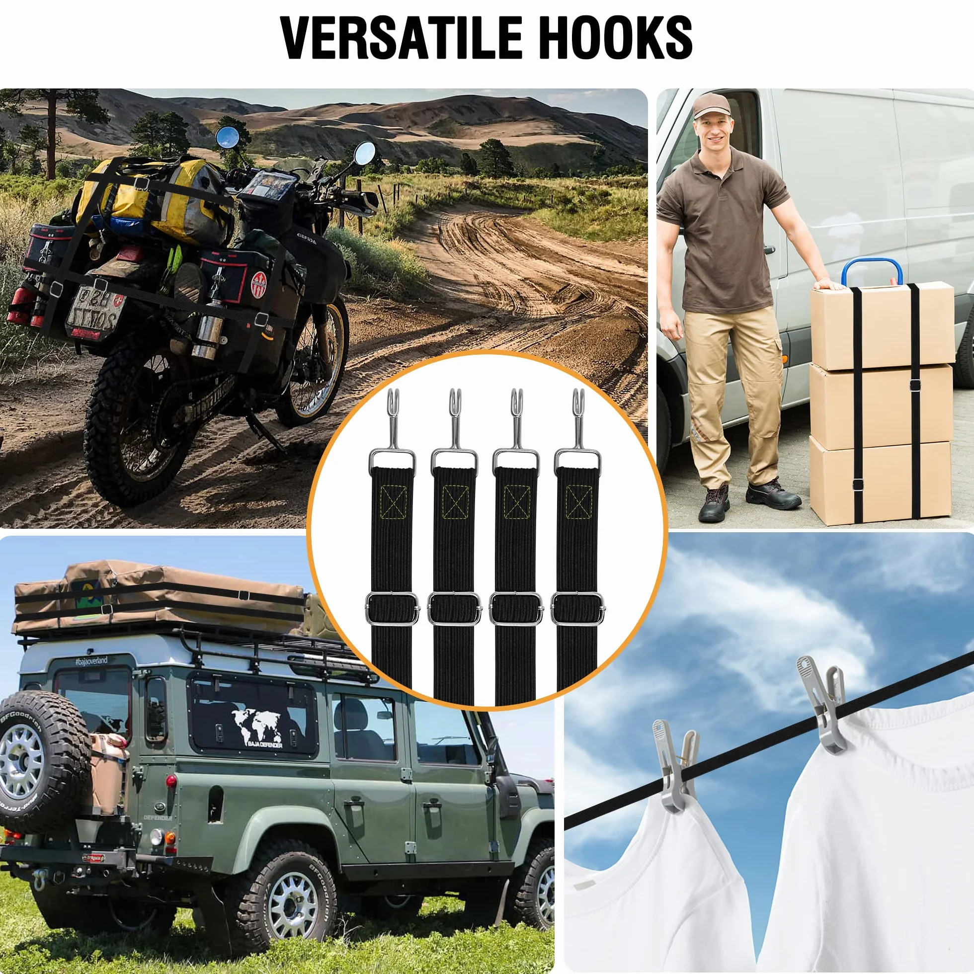 Heavy Duty Outdoor Bungee Cords 80 Inch Adjustable with Hooks High Elastic Rubber Straps for Luggage Roof Racks Cargo