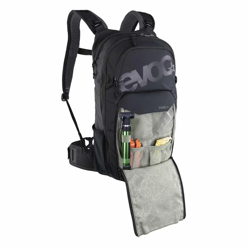 EVOC STAGE 12, plecak (regulowane paski naramienne z BRACE LINK, AIR FLOW CONTACT SYSTEM, z kieszenią na bukłak, kieszenią na narzędzia i paskami kompresyjnymi, jeden rozmiar)