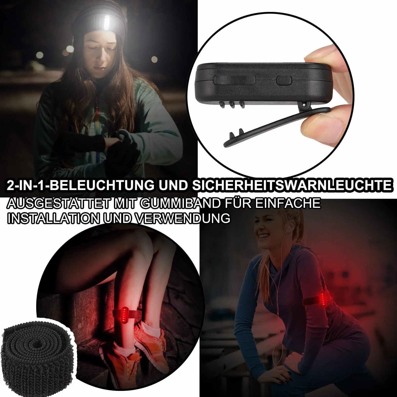 Lampka LED z klipsem migające światło 2 efekty do biegania ładowana USB