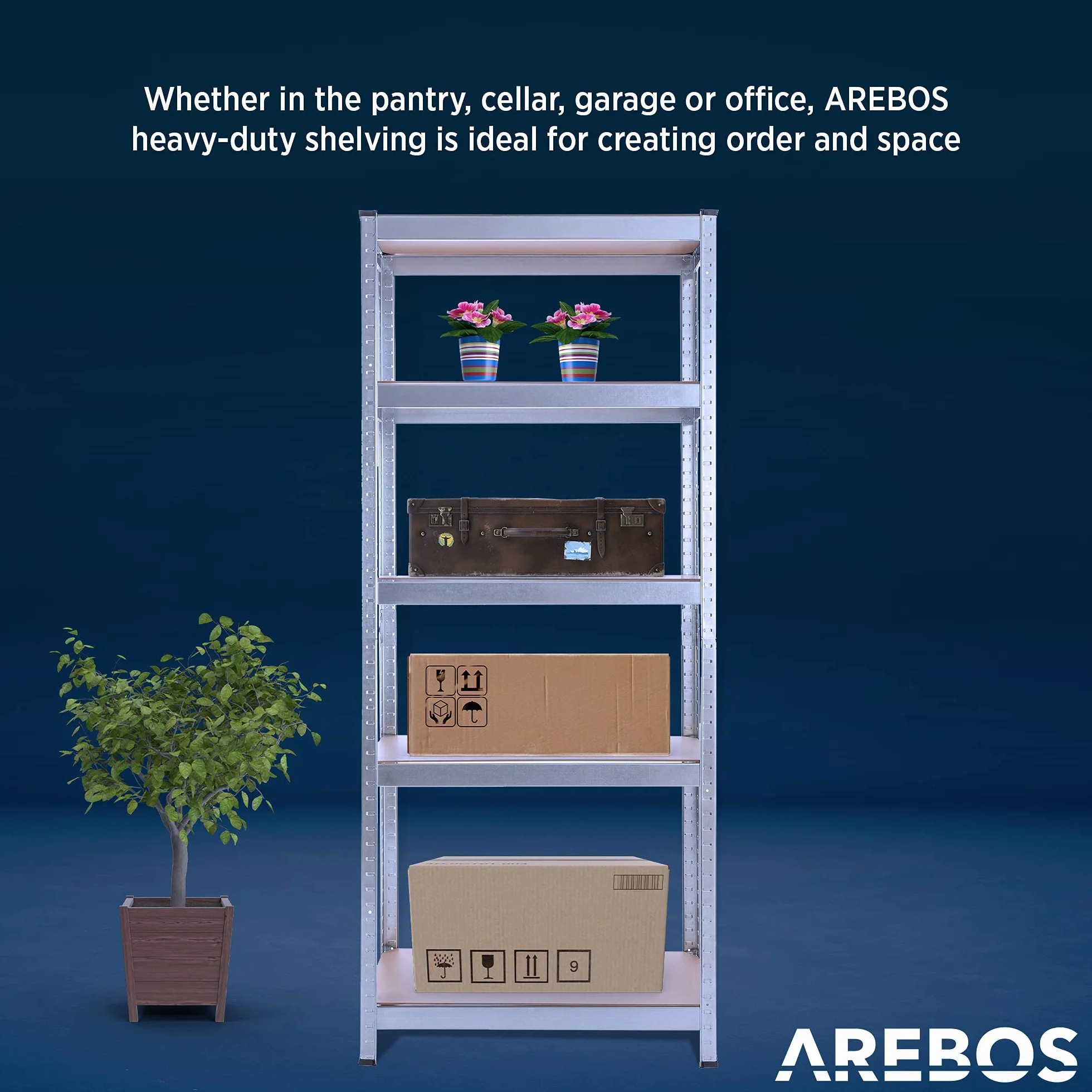 Arebos Regał do dużych obciążeń 180x75x30cm 5 paneli MDF 350kg Zestaw 2