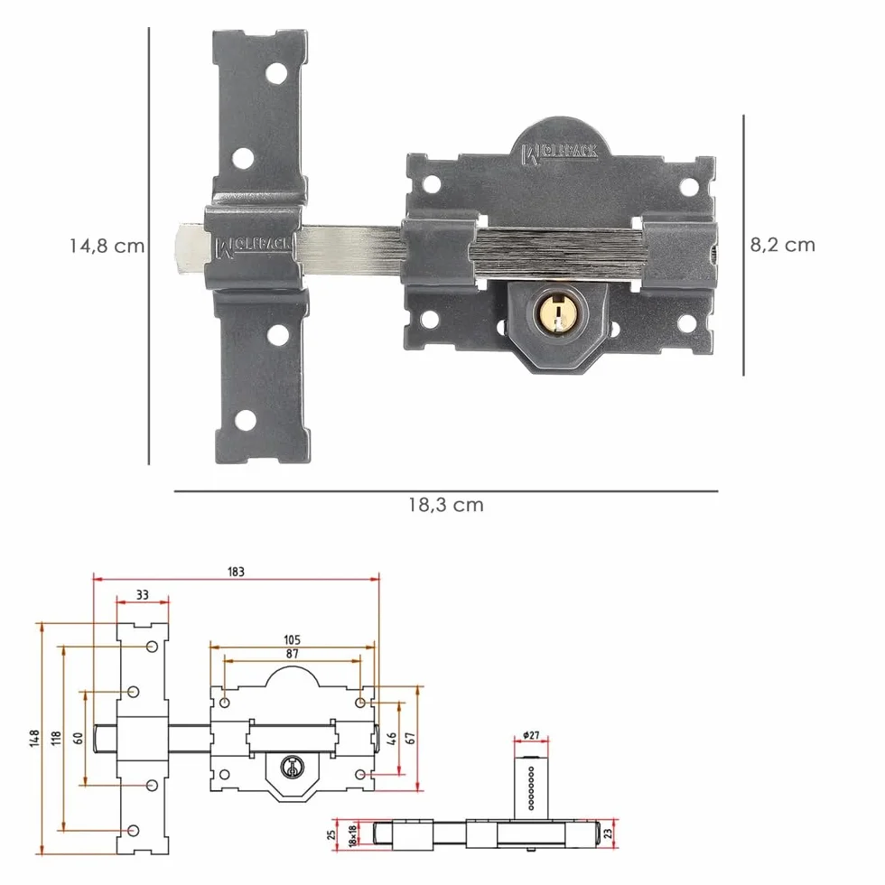 WOLFPACK 3102110 Blokada B-2 Klucz 2-Boczny Pin 183 mm Okrągły Cylinder 50 mm