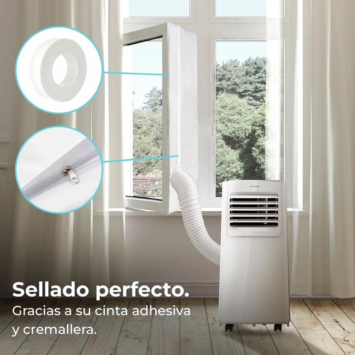 Cecotec Fitted Universal Tilt & Turn Insulated Window Cover for Portable Air Conditioning 400cm, Poliester, Zamek błyskawiczny