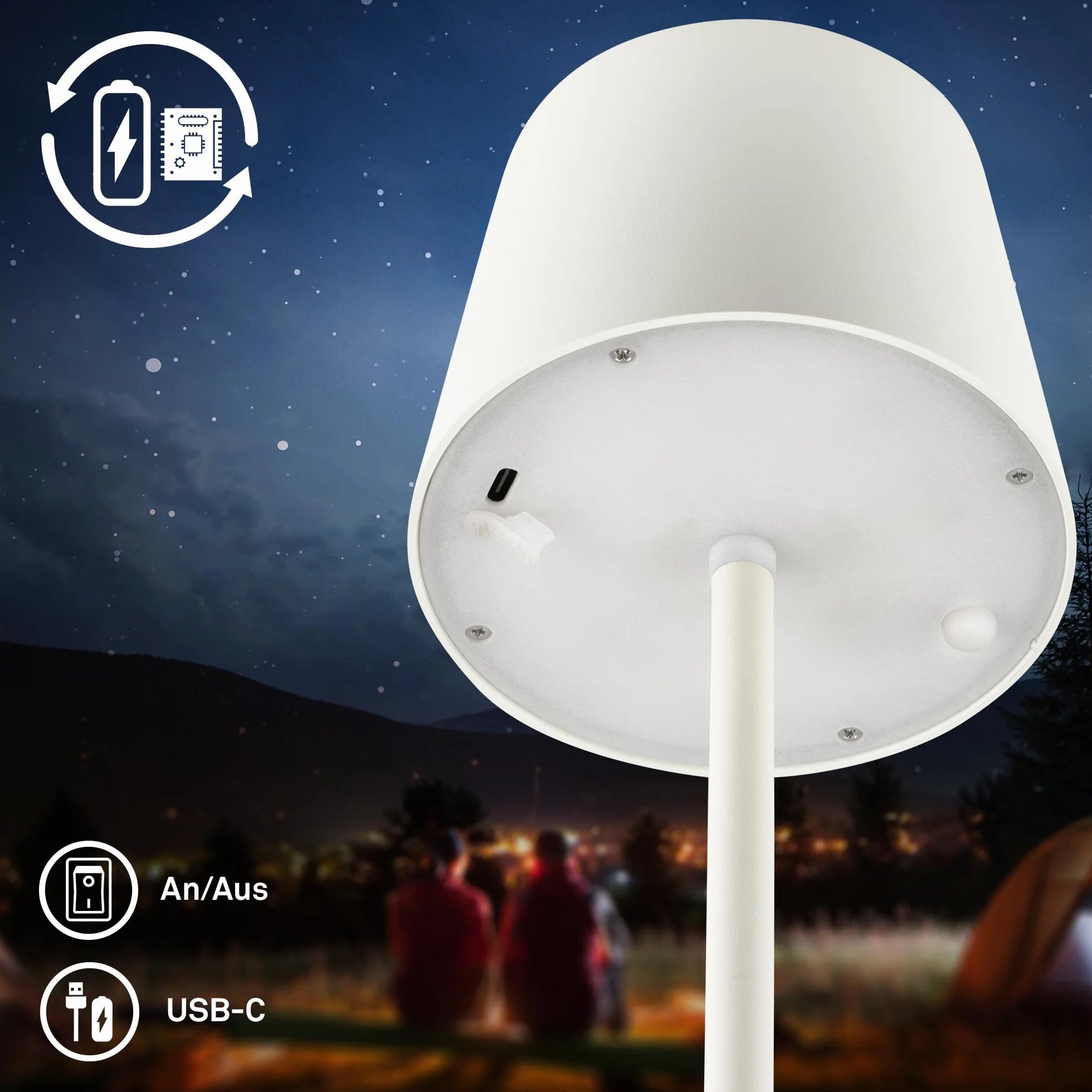 BRILONER - Lampa stołowa LED bezprzewodowa IP44 z dotykiem, ściemniana, akumulator i wymienne źródło światła, lampka nocna, lampa LED, kempingowa, akumulatorowa, 11x34,5cm, antyczna biel