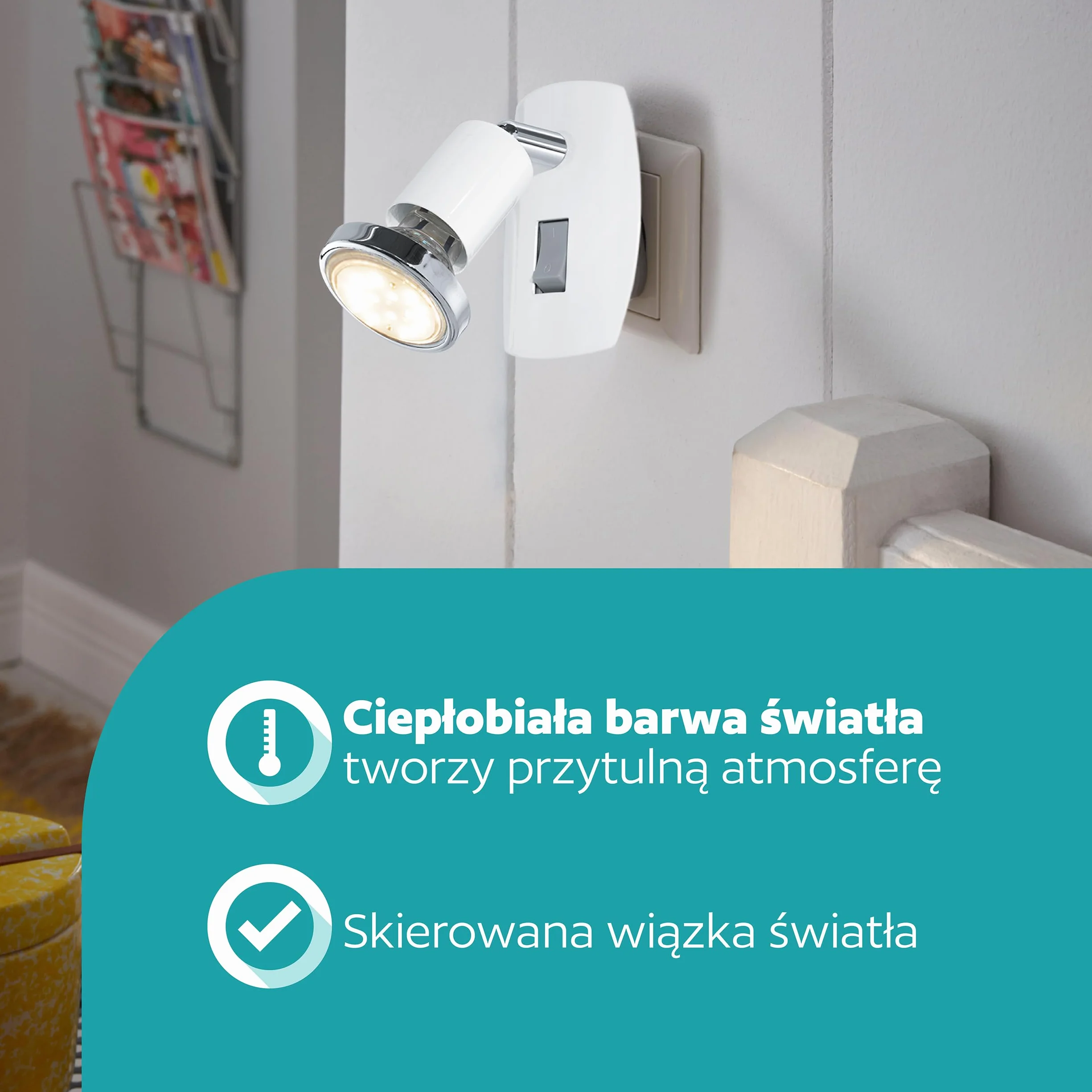 EGLO gniazdko LED GU10 z przełącznikiem wychylne stal biały chrom
