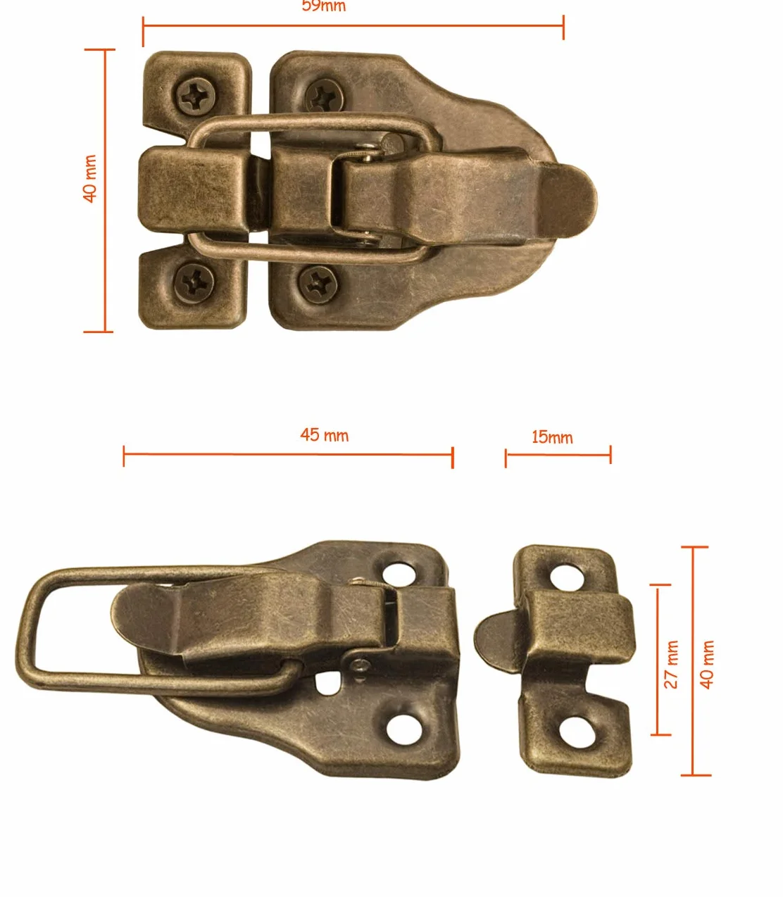 Zapięcia do skrzyń vintage mosiężne 59 mm x 40 mm FUXXER 2 sztuki