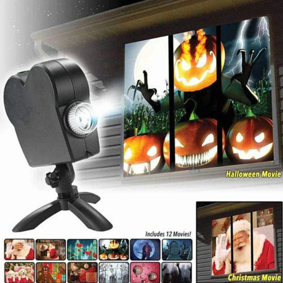 Projektor Światła LED 12 Filmów Dekoracji Festiwalowej Okno Halloween Boże Narodzenie dla Domu Outdoor