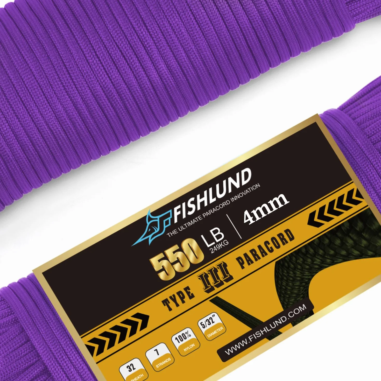 Paracord 550 lb, 7-żyłowa lina spadochronowa typu III, 50 stóp, 4 mm, nylonowa linka spadochronowa do biwakowania, Fioletowy