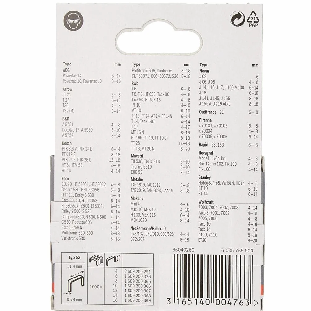 Bosch Accessories zszywki typ 5 1000/11,4 x 4 mm