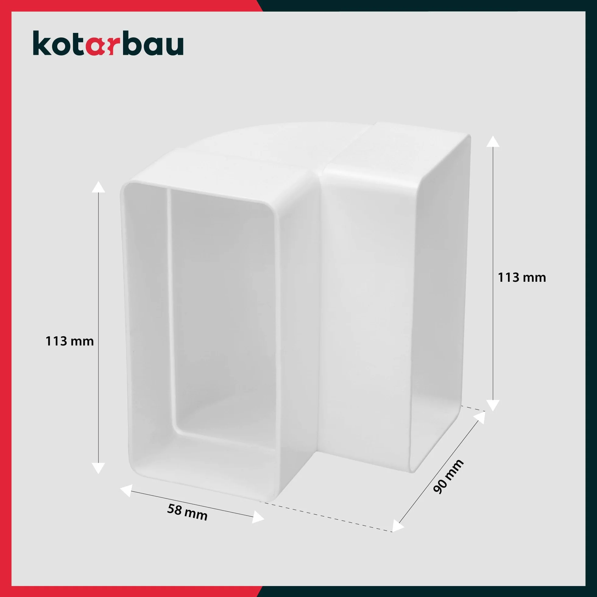 KOTARBAU® Kolano pionowe do kanałów płaskich Białe Plastik 90° 110 mm x 55 mm