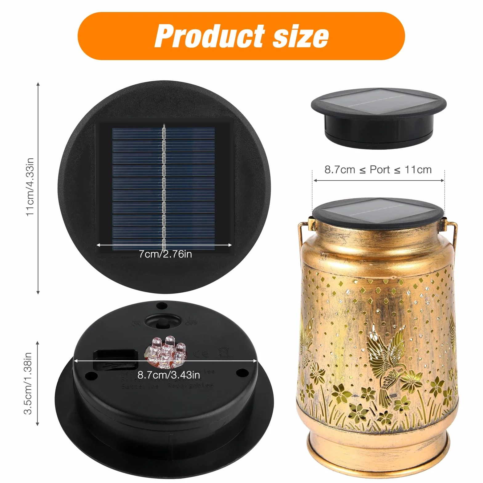 Mineup Części zamienne do lamp solarnych 2 sztuki 10,5 cm wodoszczelna 1200 mAh ładowanie USB pokrywa latarni solarnej