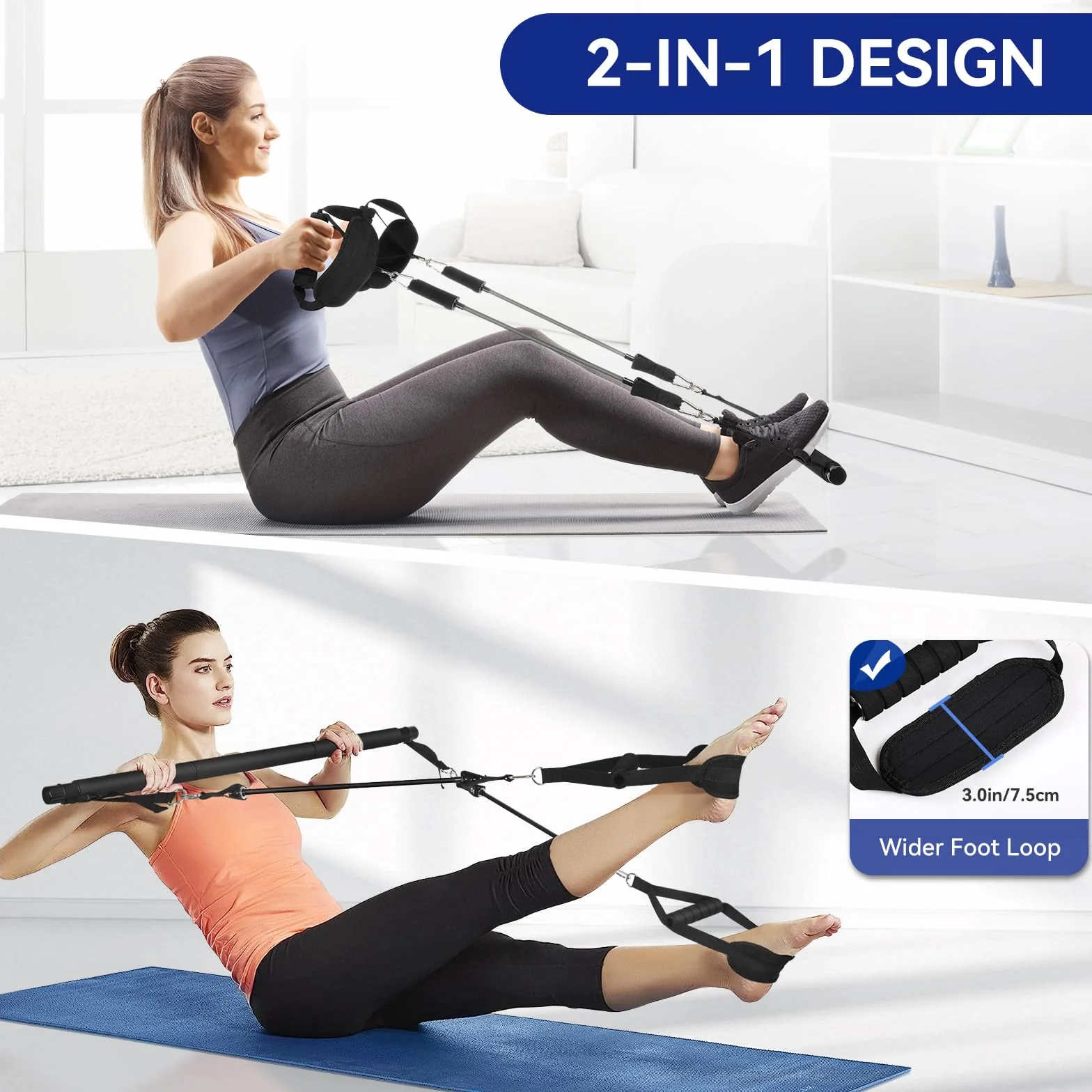 ALongSong Zestaw batoników do pilatesu z 4 elastycznymi taśmami oporowymi z lateksowymi elastycznymi taśmami oporowymi, 9 kg, 18 kg, 3 sekcje do pilatesu, przenośny domowy trening fitness do jogi,
