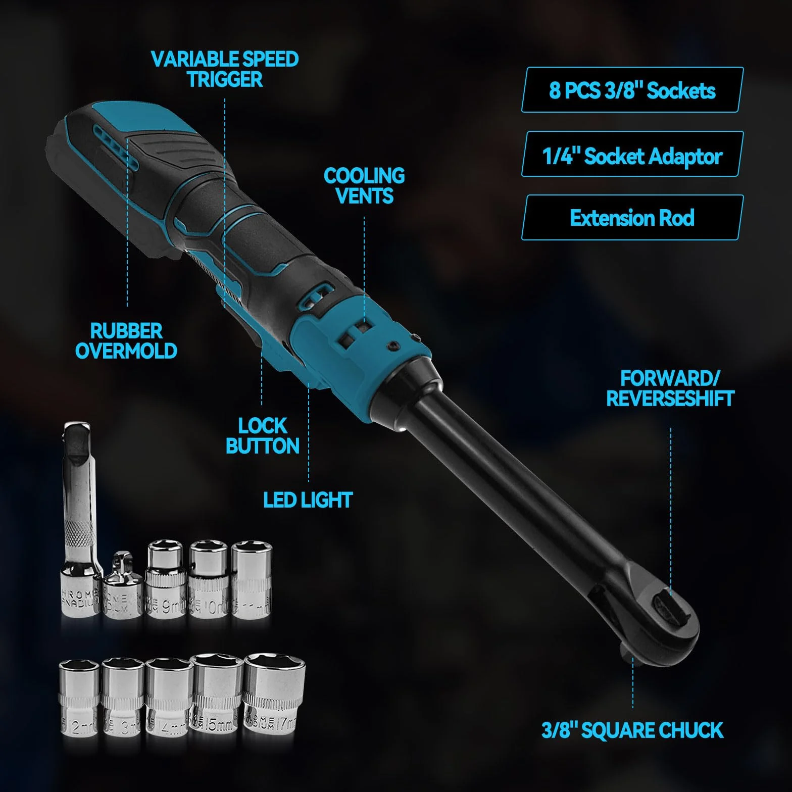 Akumulatorowy klucz grzechotkowy 3/8" 18 V zestaw 100 N·m 600 obr./min