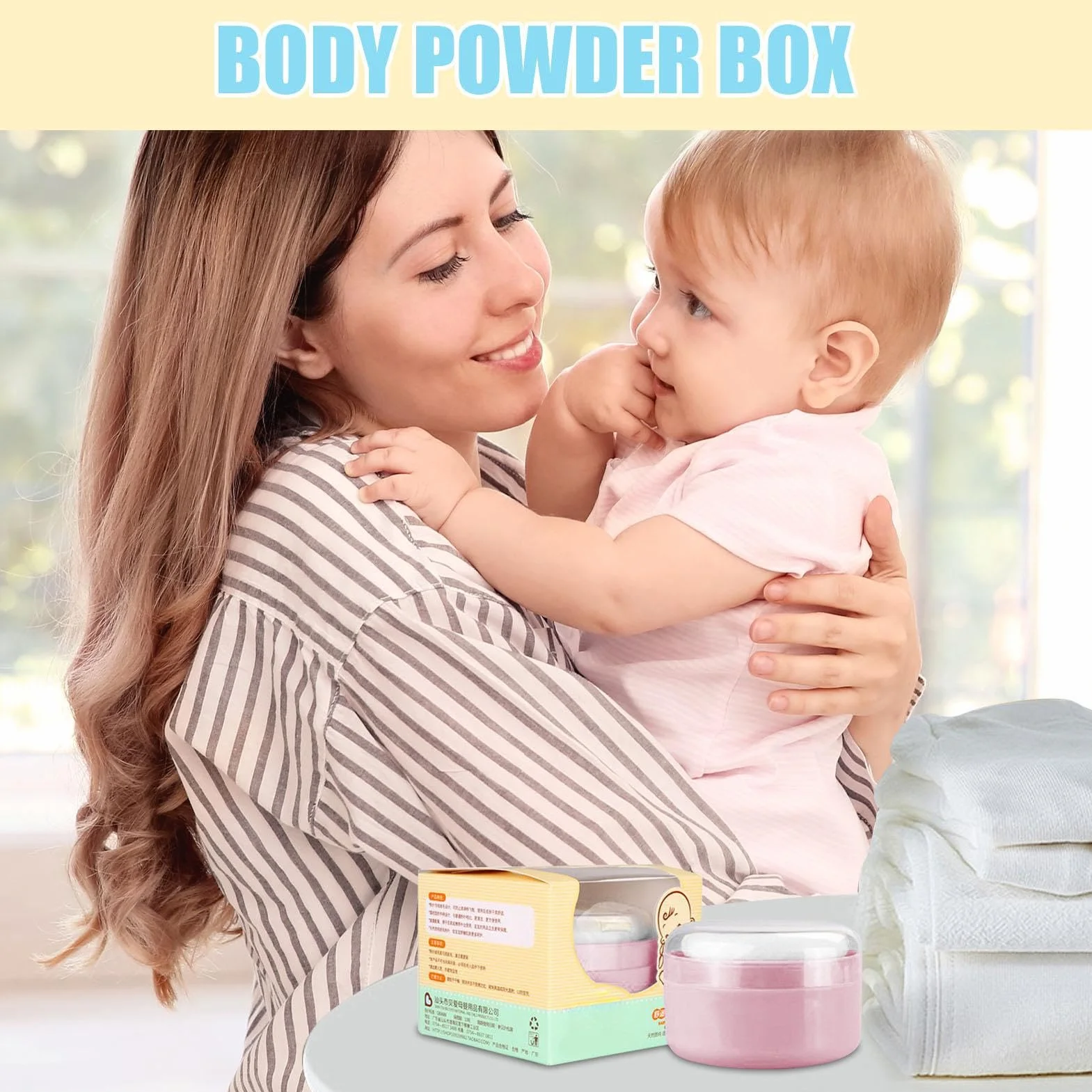 Baby Powder Container With Puff, Kids Talcum Storage Box, After-Bath Body Powder Case, Portable Container For Beach, Travel, Home Use, 3.54x3.54x2.36 Inches