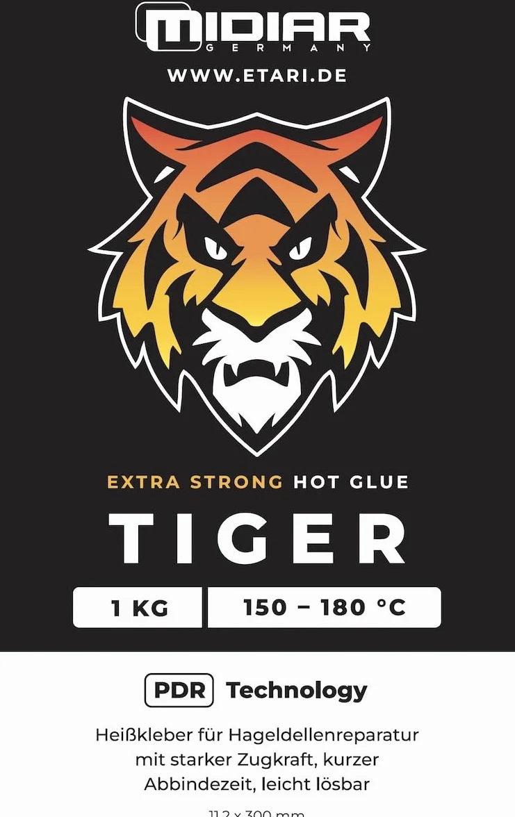 TIGER – najlepszy klej na gorąco z naszego asortymentu, specjalnie do naprawy uszkodzeń spowodowanych gradem, PDR, pałeczki do klejenia na gorąco