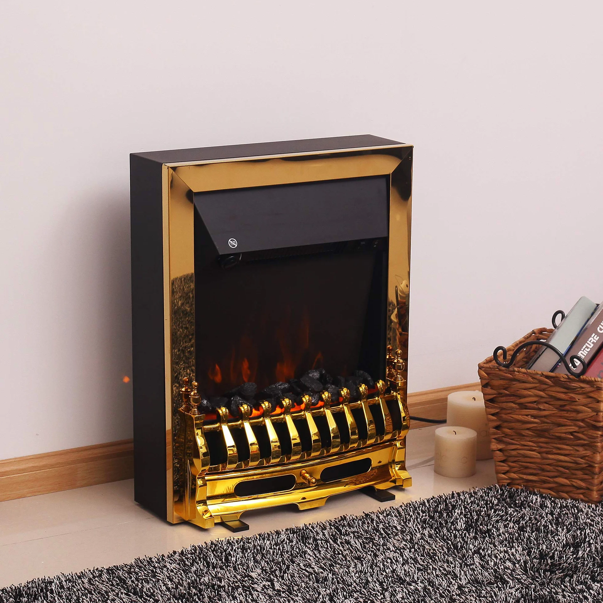HOMCOM kominek elektryczny stojący 1000/2000W 48,2x18,5x59,2 cm złoty