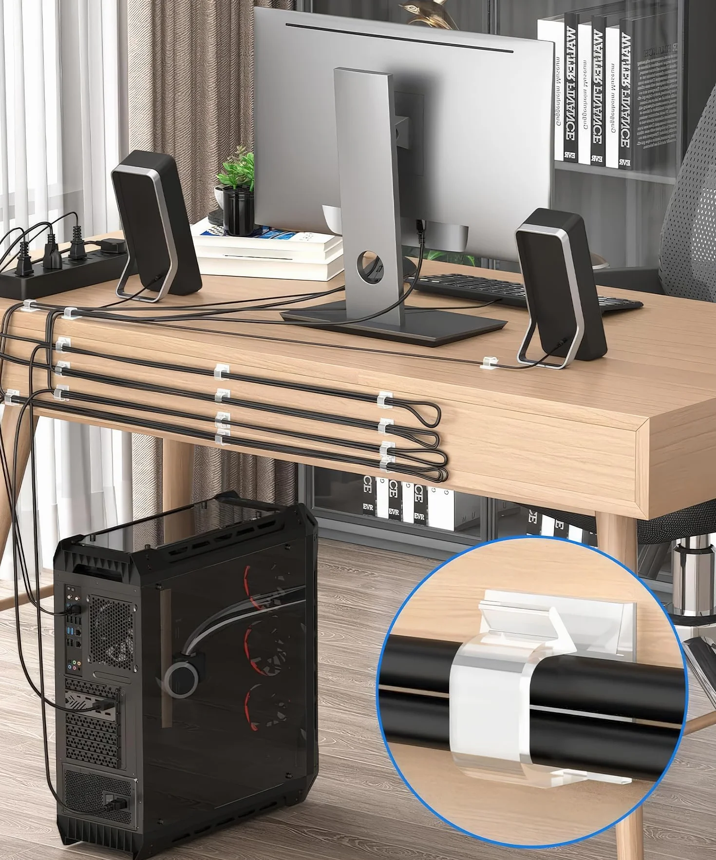 ULTRICS Klipsy Kablowe Samoprzylepne 50 szt., Klipsy Kablowe Organizer Biurkowy, Klipśy do Porządkowania Przewodów, na Scianę Biurko Organizator Kabli na Biurko do TV, Komputera, Wiszącej Dekoracji