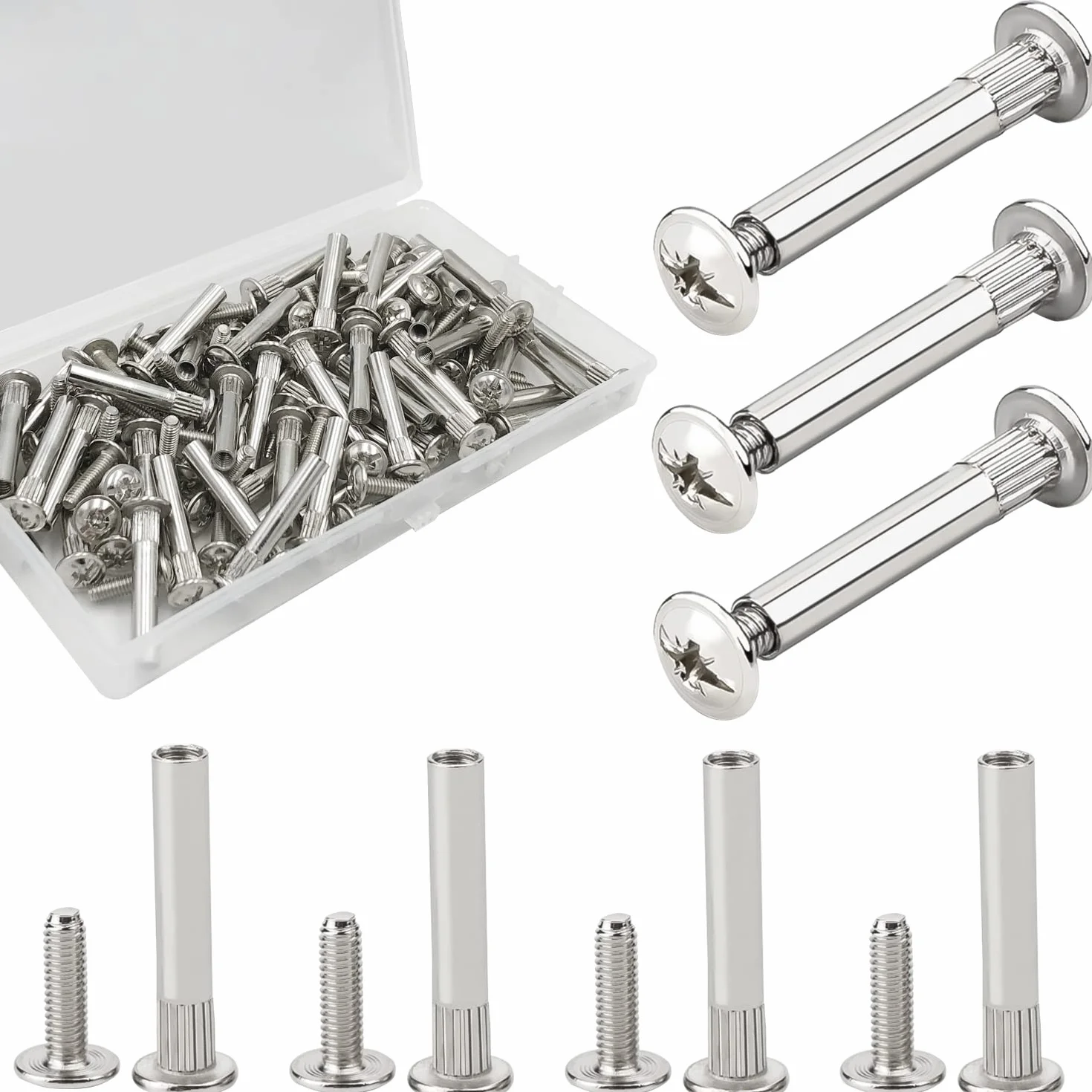 Śruby łączące meble, M4 x 31-40 mm, stal niklowana, 60 sztuk