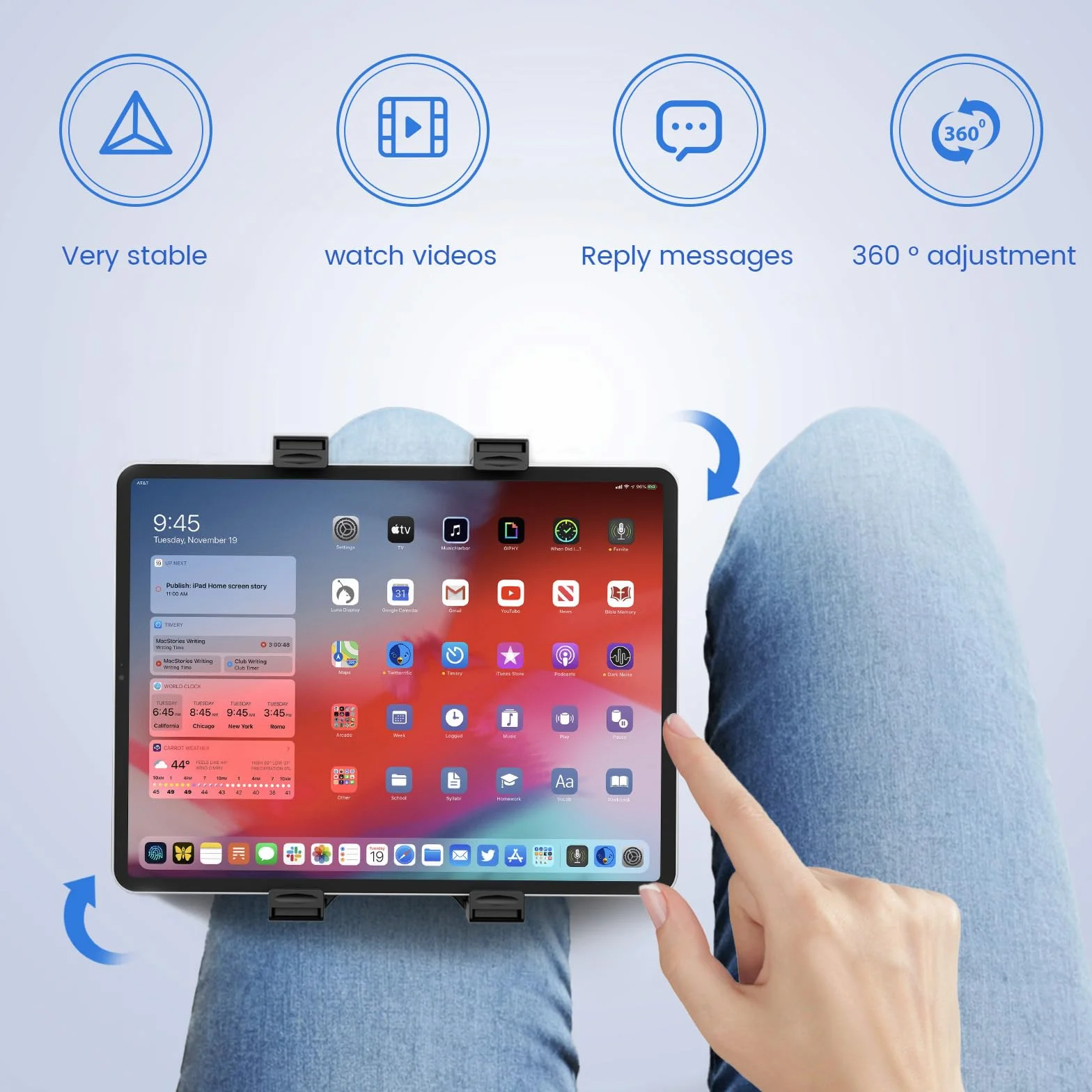 OHLPRO Nakolannik Pilota do iPadów i Tabletów 7"-11" Regulowany Kąt Pochylenia Szeroki Pasek Elastyczny