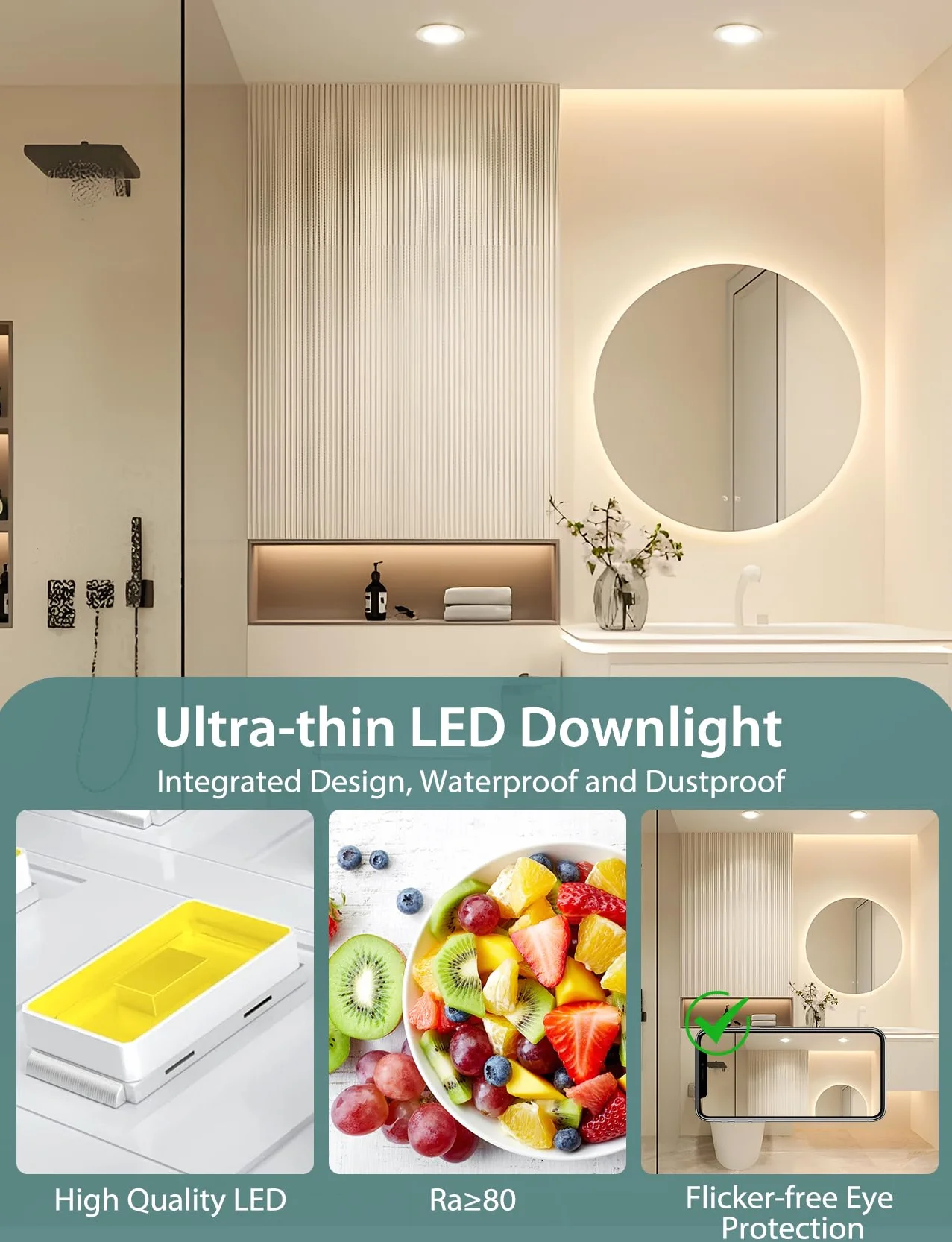 Aigostar LED Downlight wpuszczany w sufit 4,8 W IP65 wodoodporny 4000 K naturalne światło bardzo płaski biały ø87*H35 mm 6 szt.
