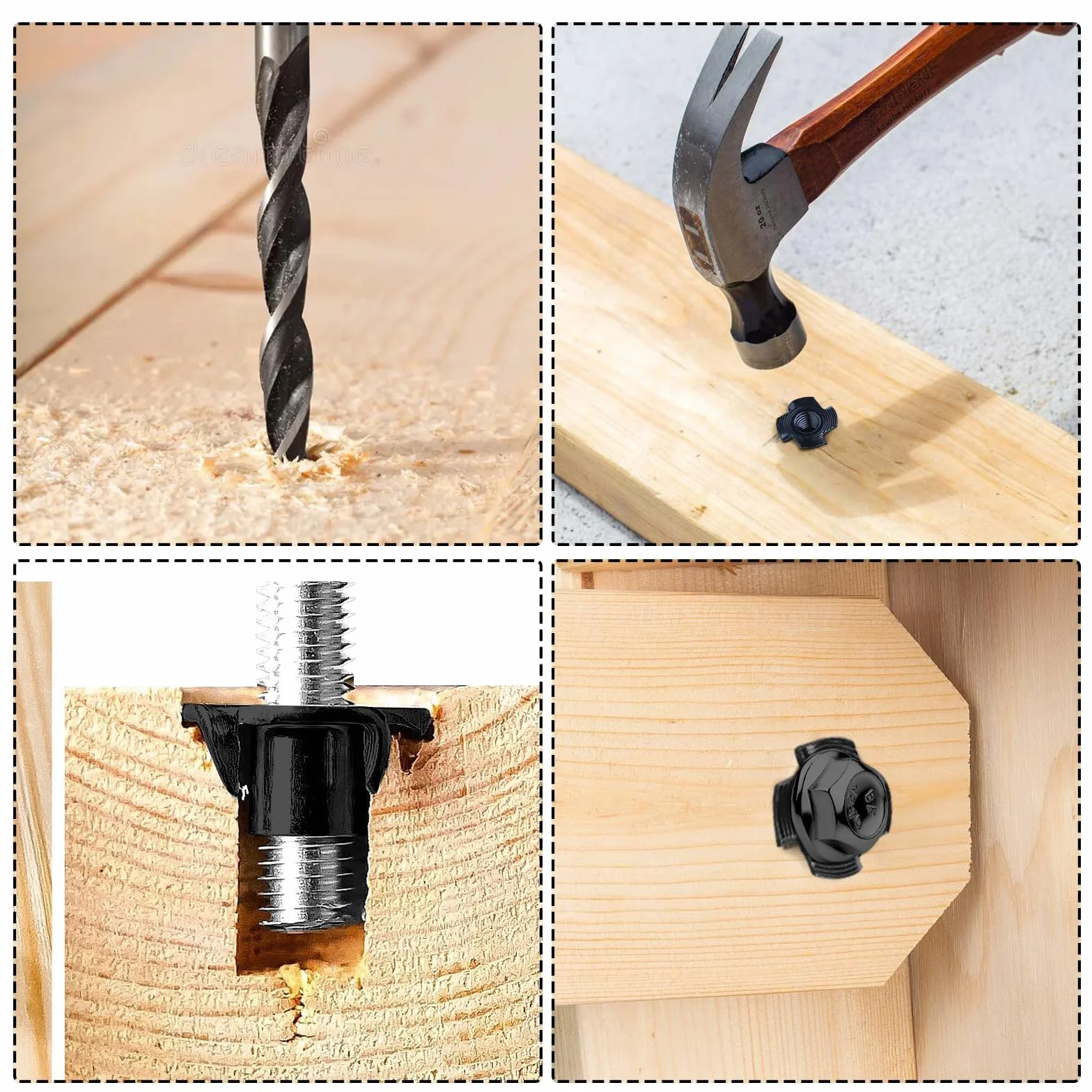 Mbsomnus Nakrętki wbijane M6 x 10 mm, 30 sztuk, wkładki gwintowane do drewna
