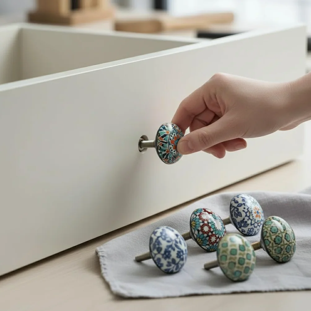 Pokrętła ceramiczne 40mm ręcznie malowane zestaw 10 do szafek szuflad