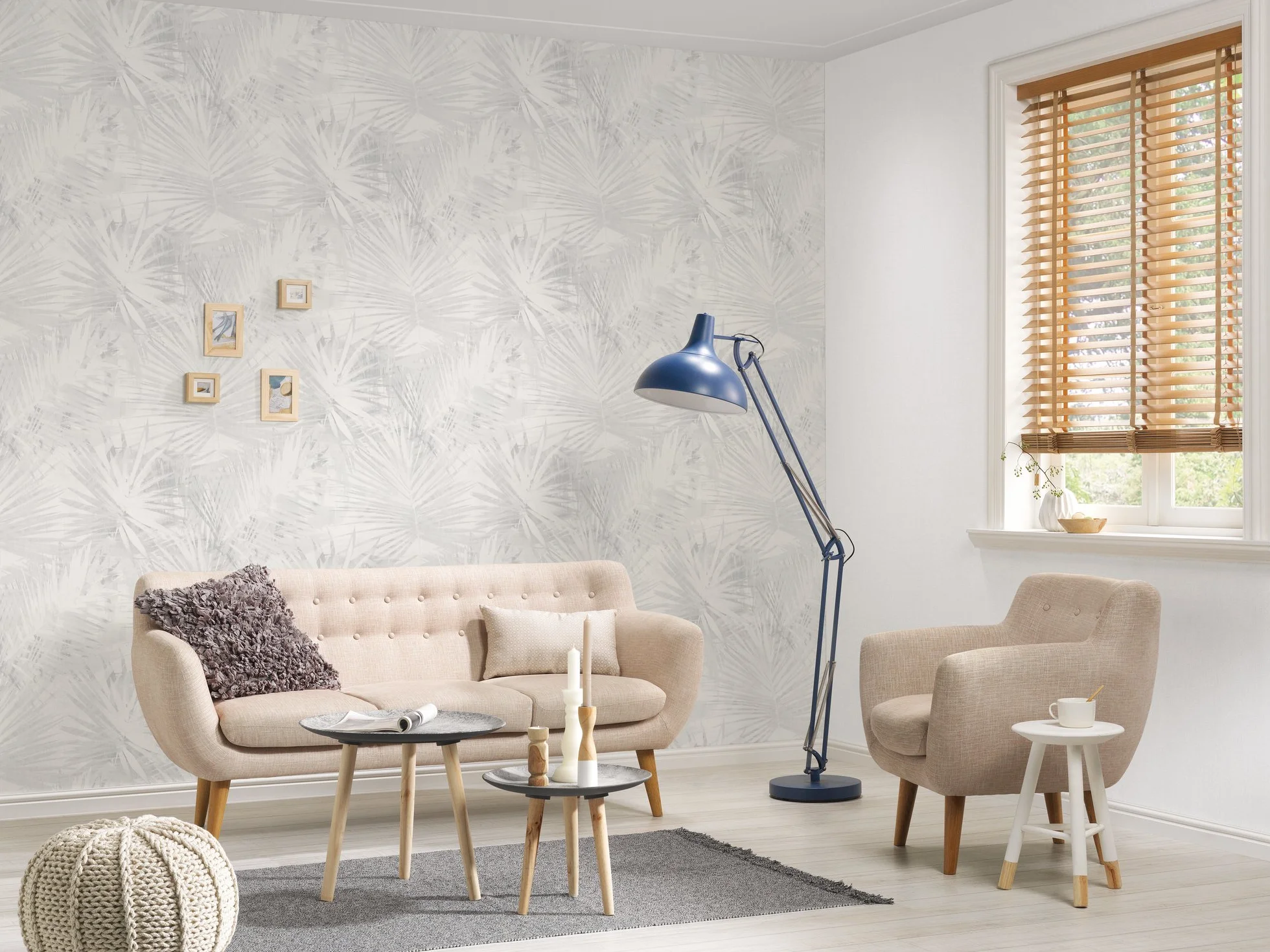 A.S. Création Livingwalls tapeta na fizelinie Hygge z nadrukiem palmy 10,05 m x 0,53 m beżowo-szara Made in Germany
