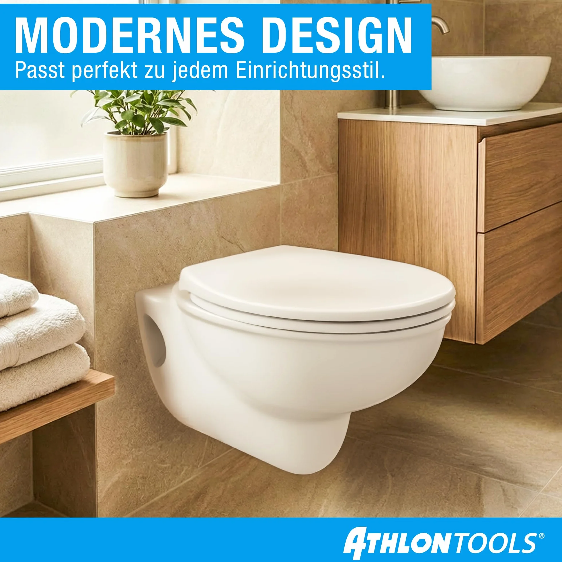 ATHLON TOOLS Deska sedesowa wolnoopadająca w kształcie litery O z duroplastu Soft-Close Quick-Release antybakteryjna odporna na zarysowania i UV