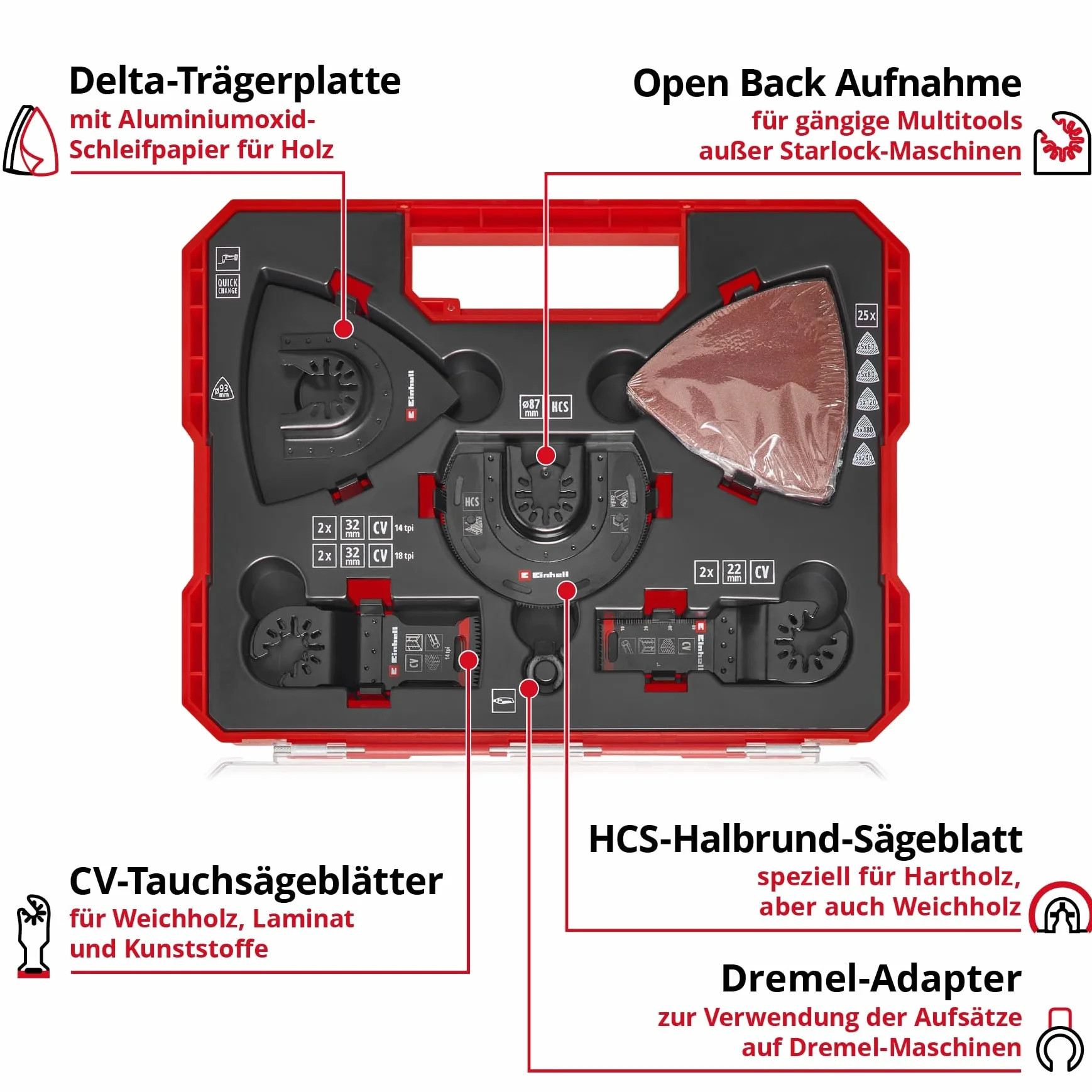 Einhell XL-Plus-CASE 35-częściowy zestaw narzędzi wielofunkcyjnych HCS brzeszczoty