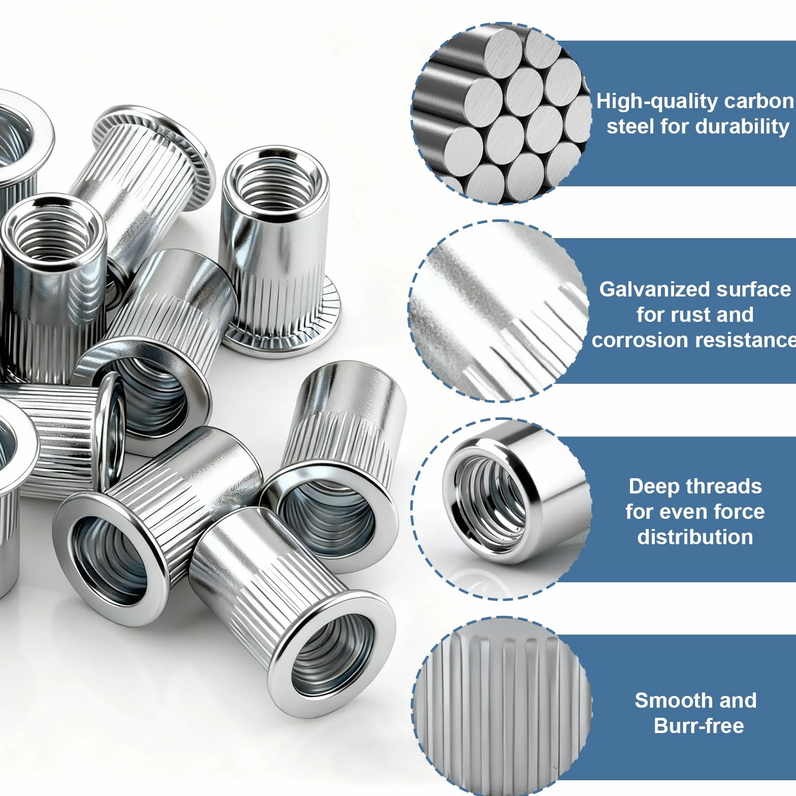 Nitonakrętki M6 x 15 mm ocynkowane, stalowe, 120 sztuk nakrętki gwintowane do płyt metalowych
