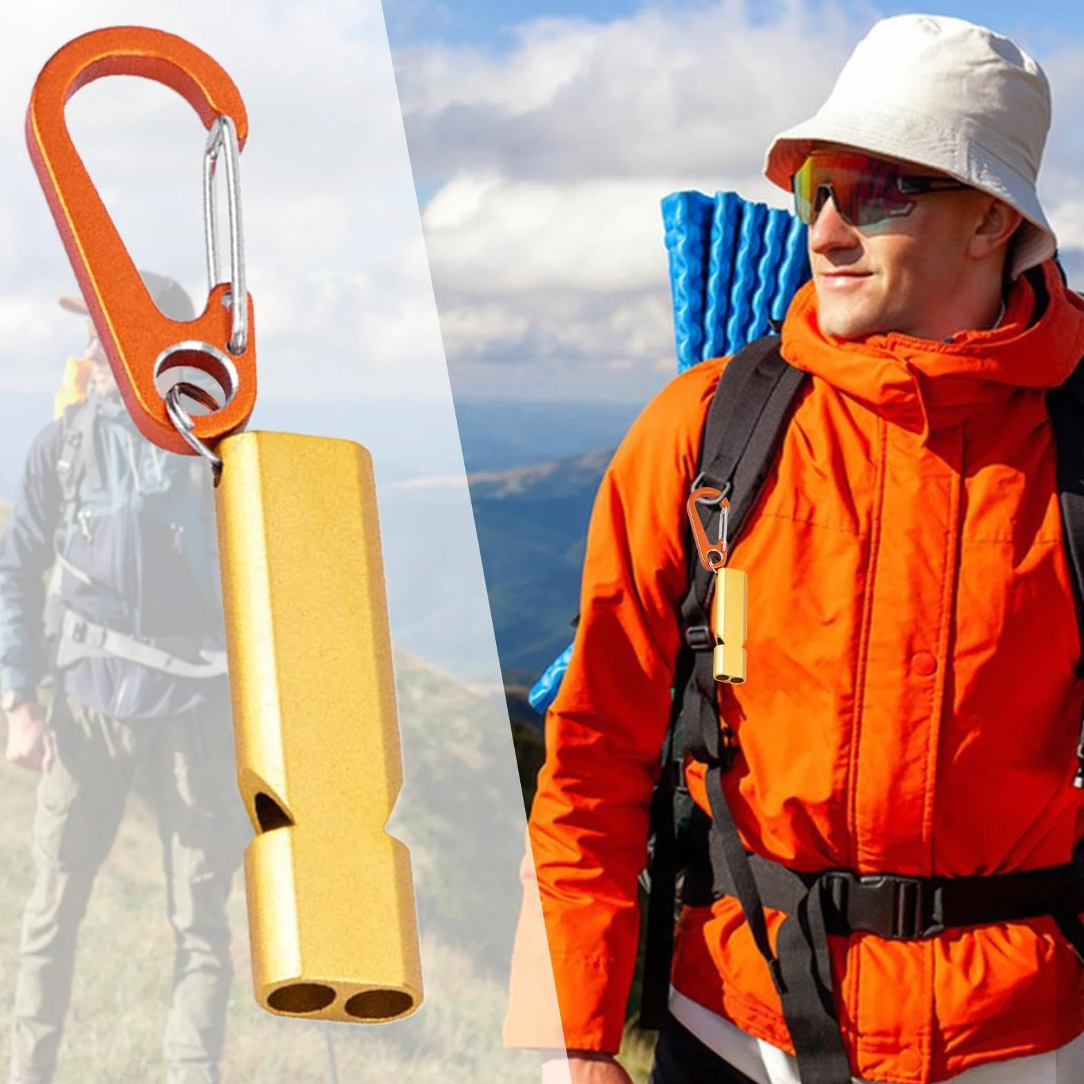 Outdoor Safety Whistle, Mountain Whistle, High Decibel Whistles, Compact Portable, Double Tube Safety Whistle for Hiking, Camping, Fishing, High Decibel, 5.3x1.4cm