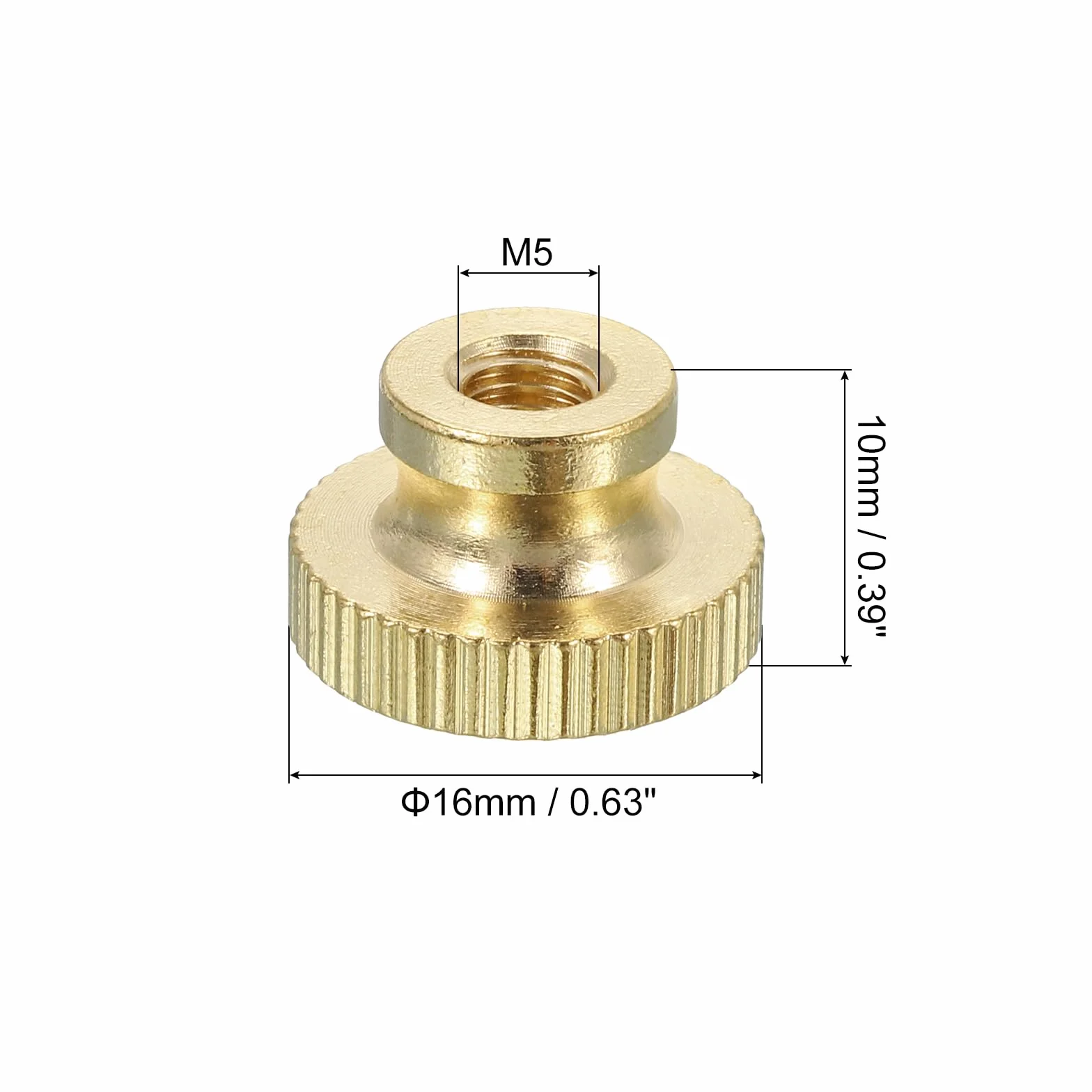 QUARKZMAN Radełkowane nakrętki na kciuki, 6 sztuk M5 x 16 mm x 10 mm, mosiądz