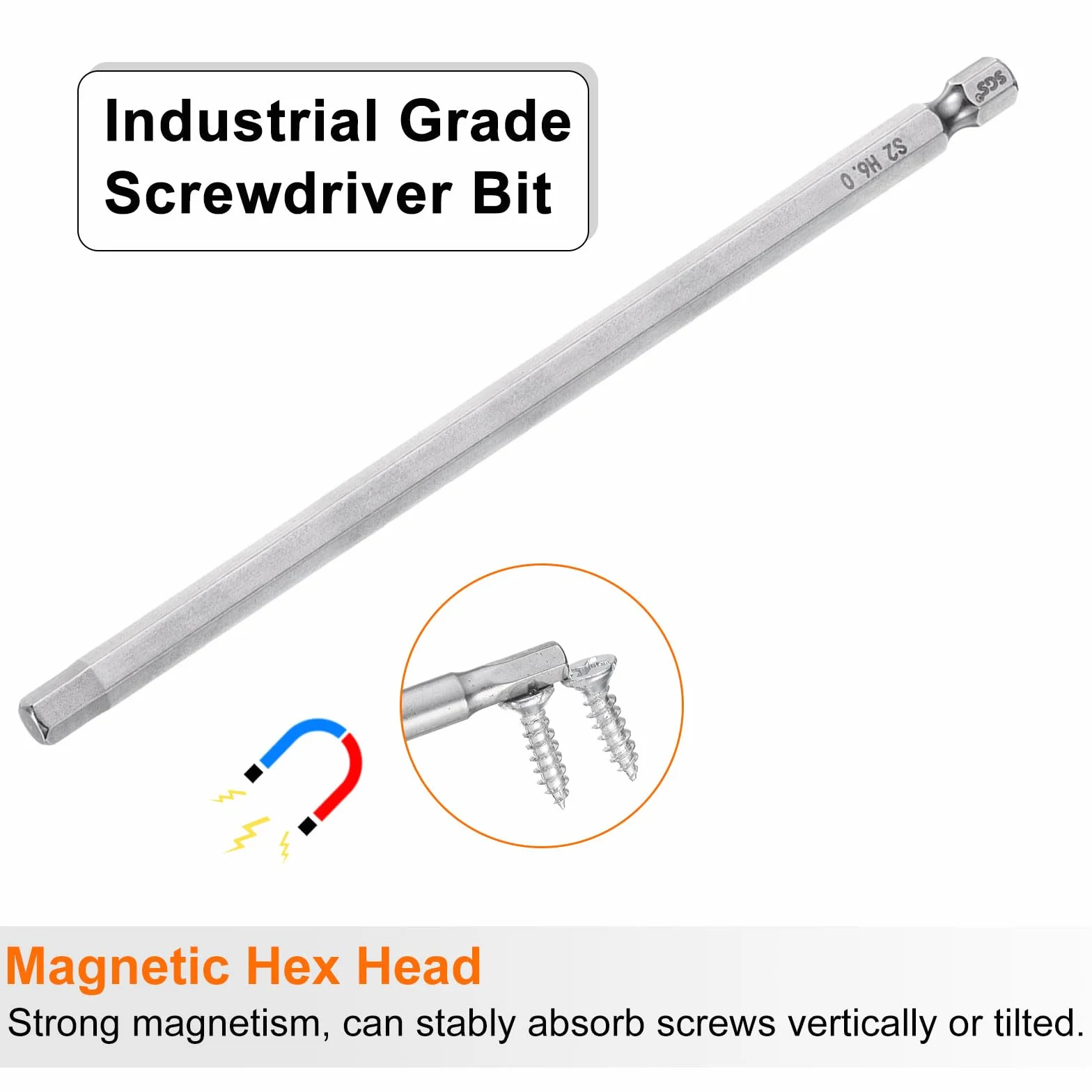 QUARKZMAN Klucz sześciokątny Wiertło 6 mm 1/4" 150 mm magnetyczne bity stal S2