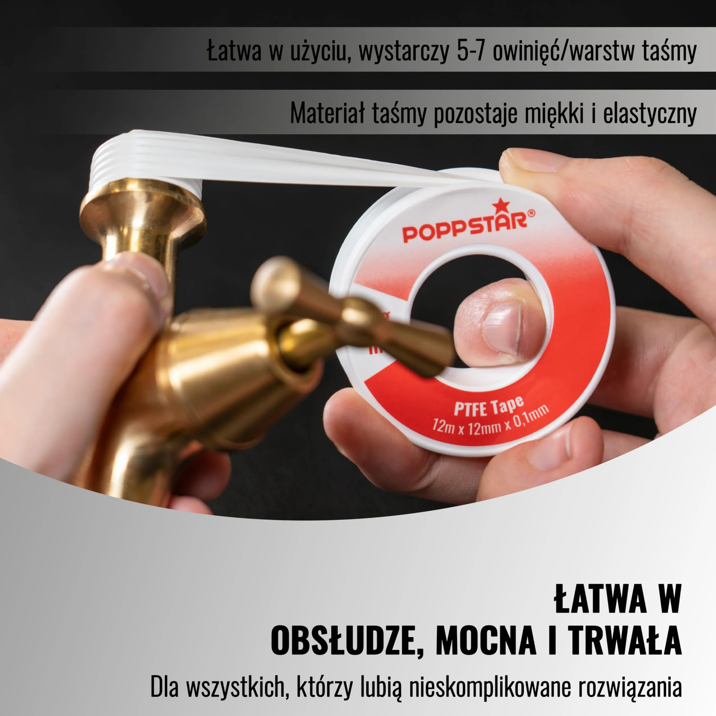 Poppstar taśma teflonowa 12 m x 12 mm x 0,1 mm PTFE uszczelniająca do gwintów