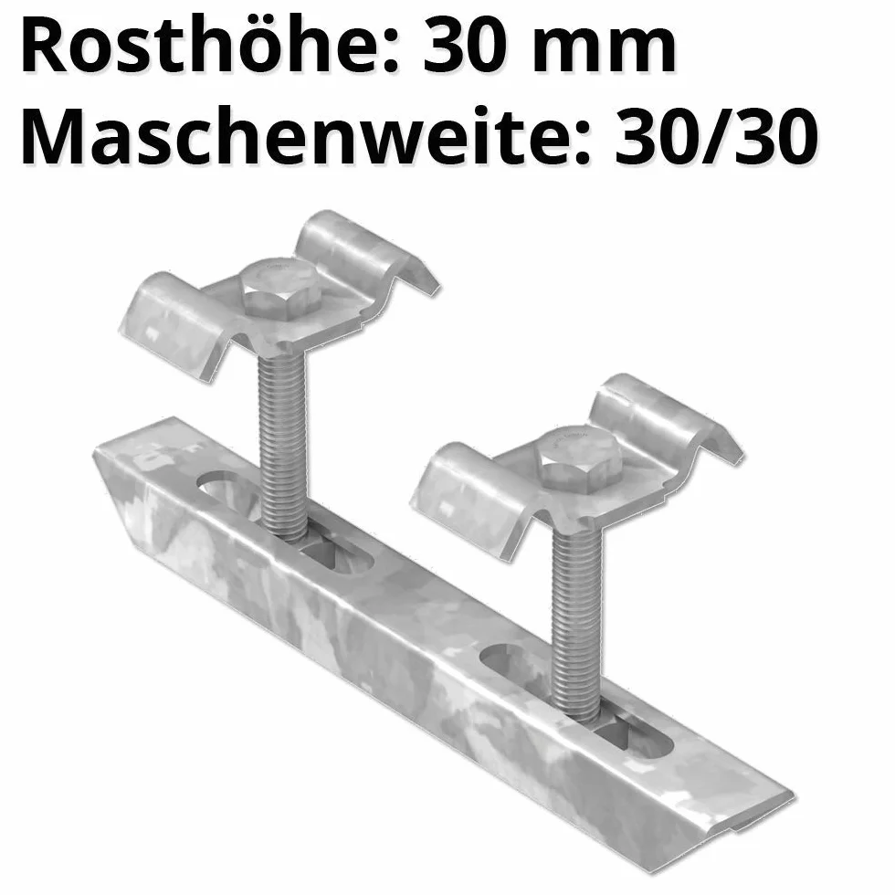 Podwójny zacisk do rusztu 30 mm MW 30/30 mm & 34/38 mm S235JR ocynkowany ogniowo
