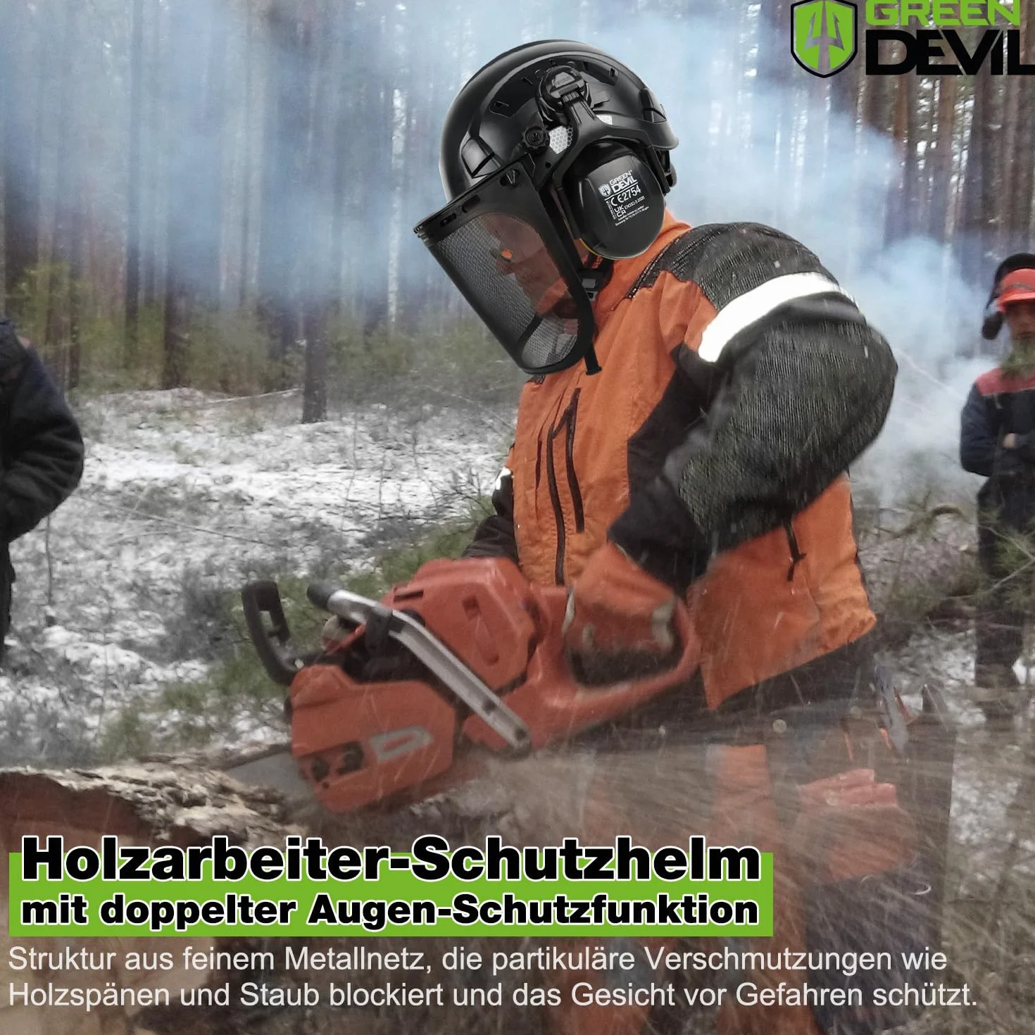GREEN DEVIL Kask ochronny do piły łańcuchowej EN397 5 w 1 z osłoną twarzy wizjer nauszniki wentylowany