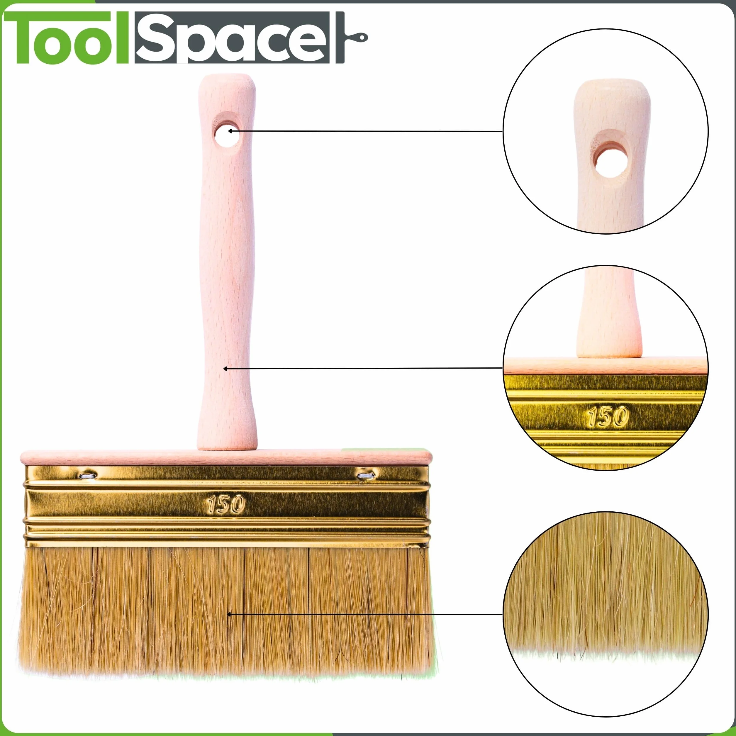 ToolSpace Pędzel do tapet 150 mm z Włosiem Naturalnym - Do Malowania Ścian i Drewna